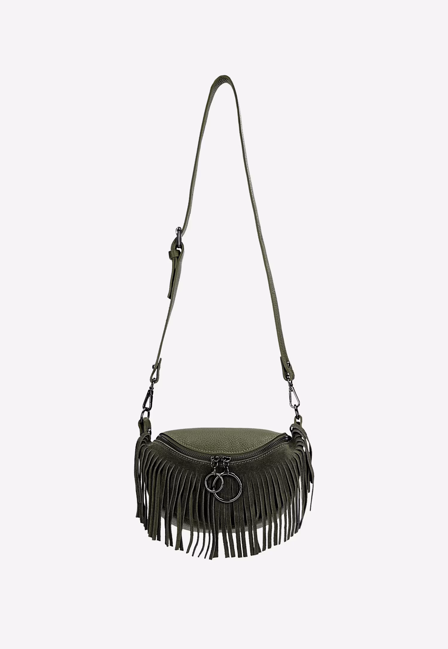 Brązowa nerka damska z frędzlami