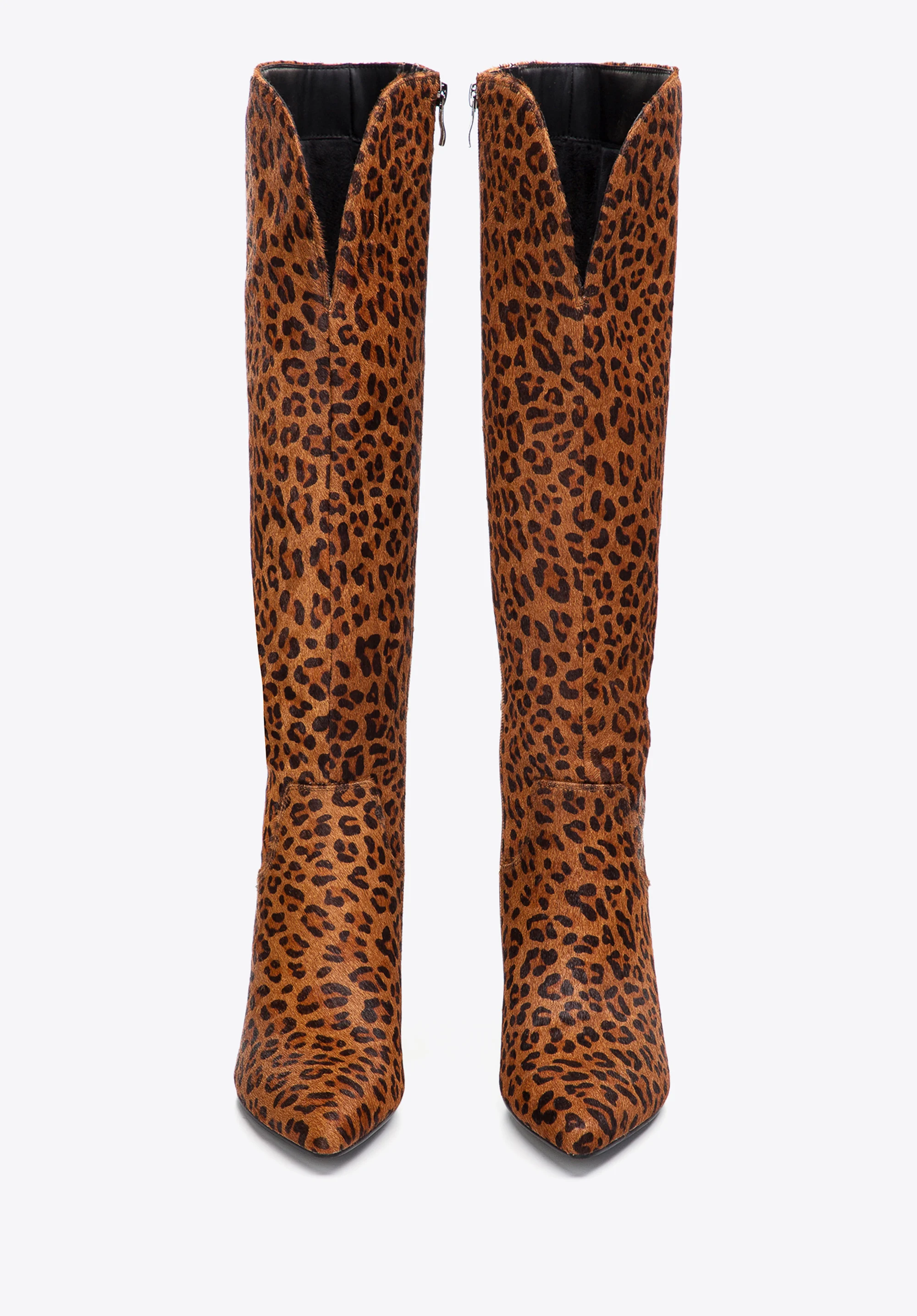 Damskie kozaki ze skóry z włosiem w zwierzęcy wzór