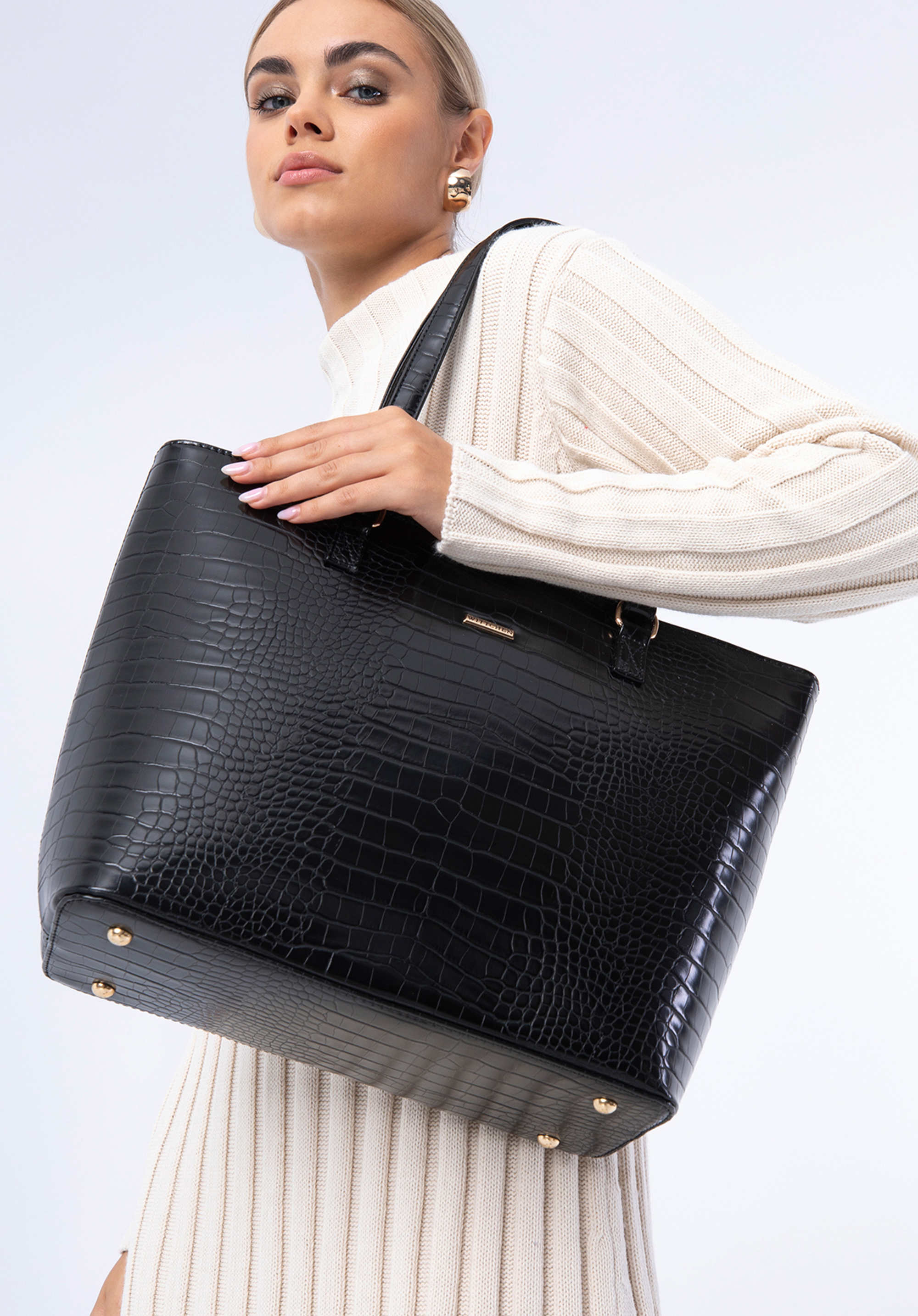 Torebka shopperka z ekoskóry o fakturze croco