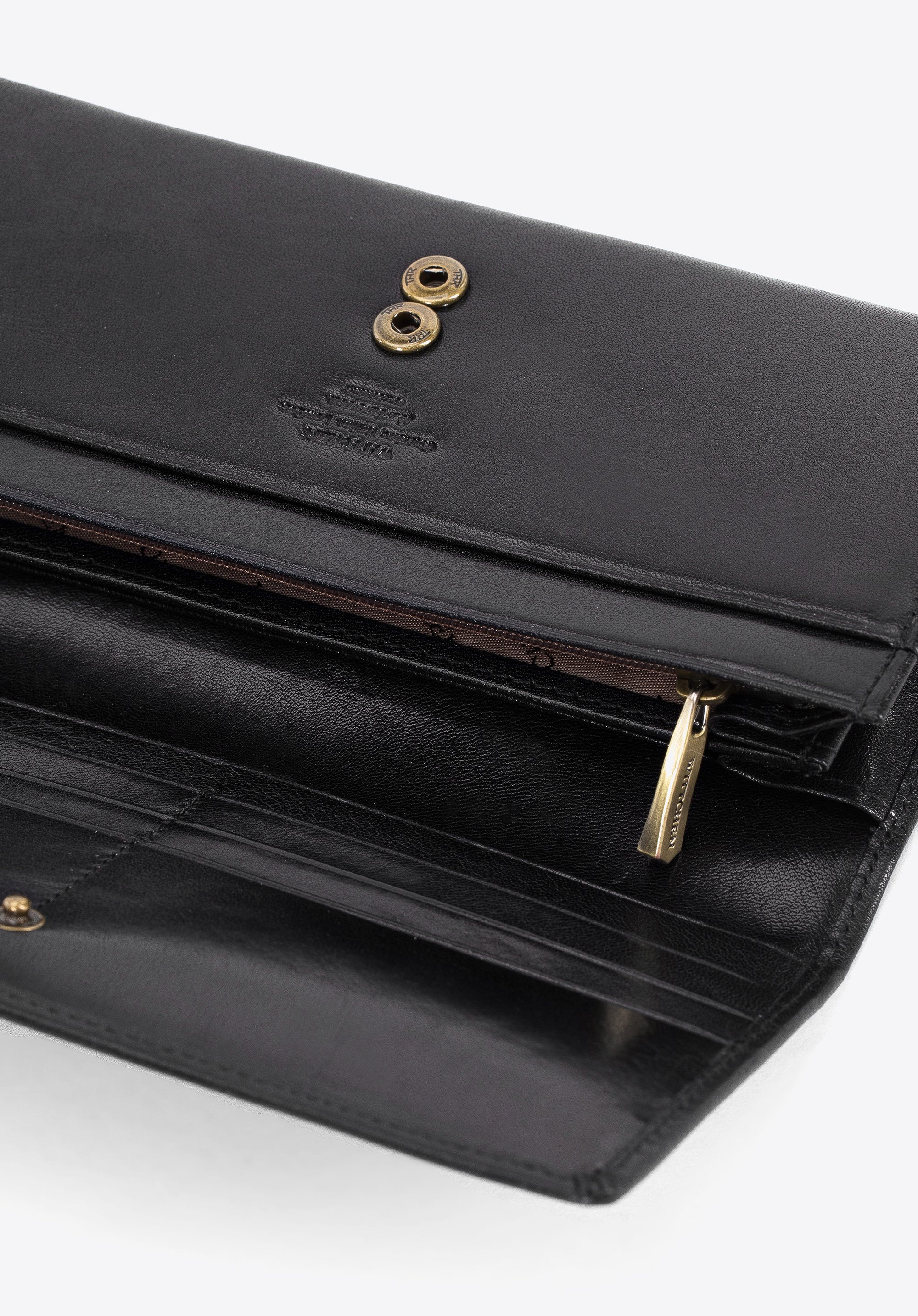 Damski skórzany portfel z herbem poziomy