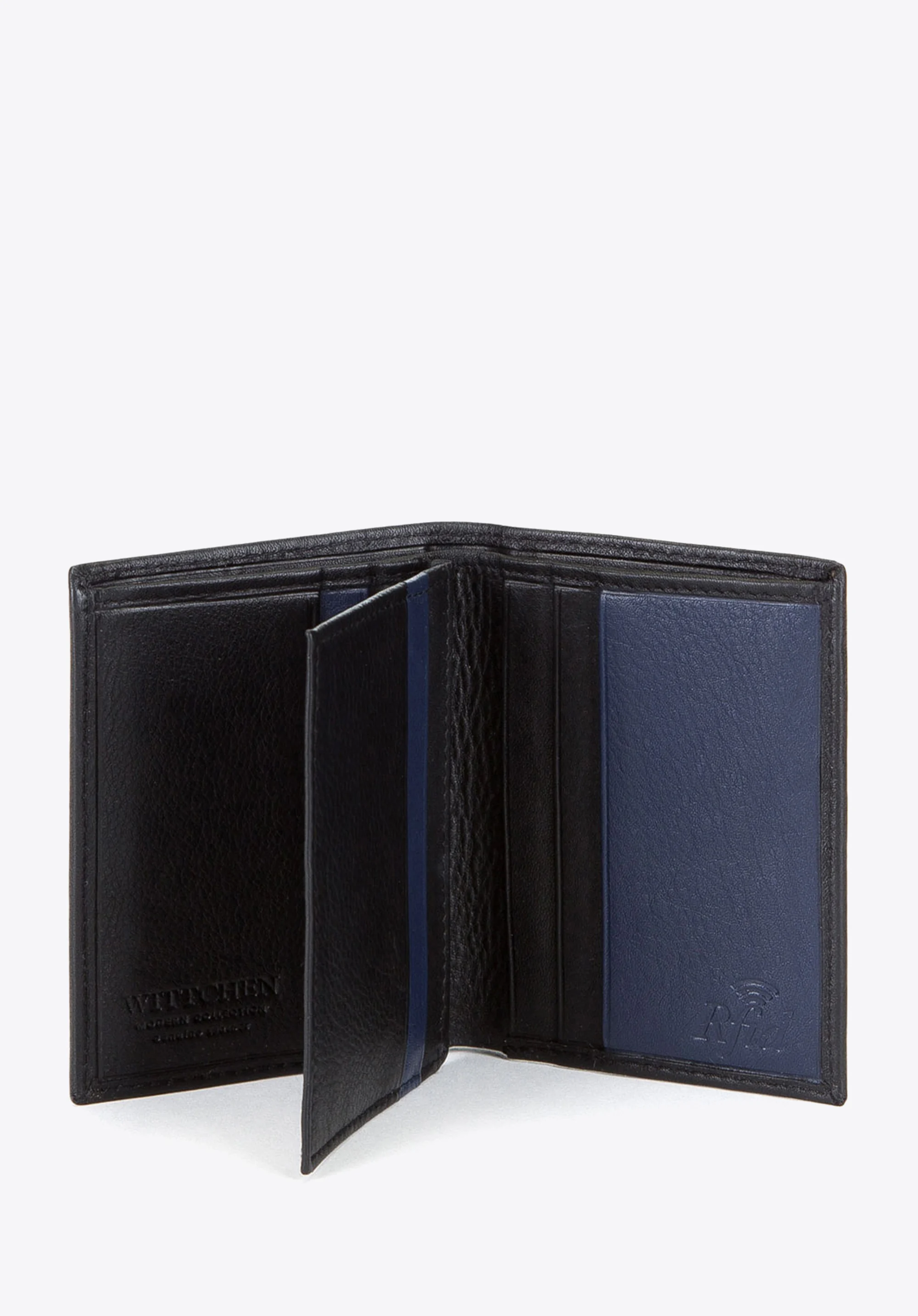 Męski portfel skórzany z metalowym logo pionowy