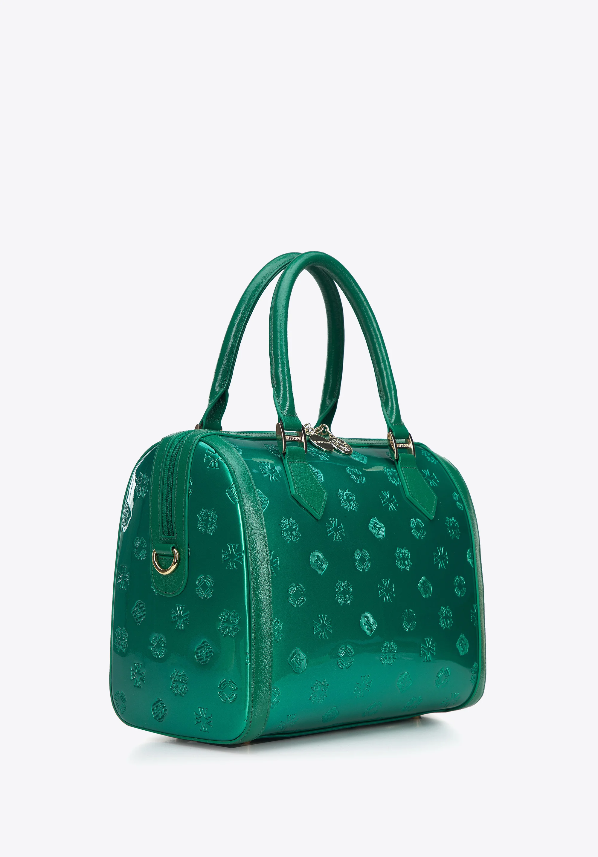 Torebka kuferek z metalicznej skóry lakierowanej