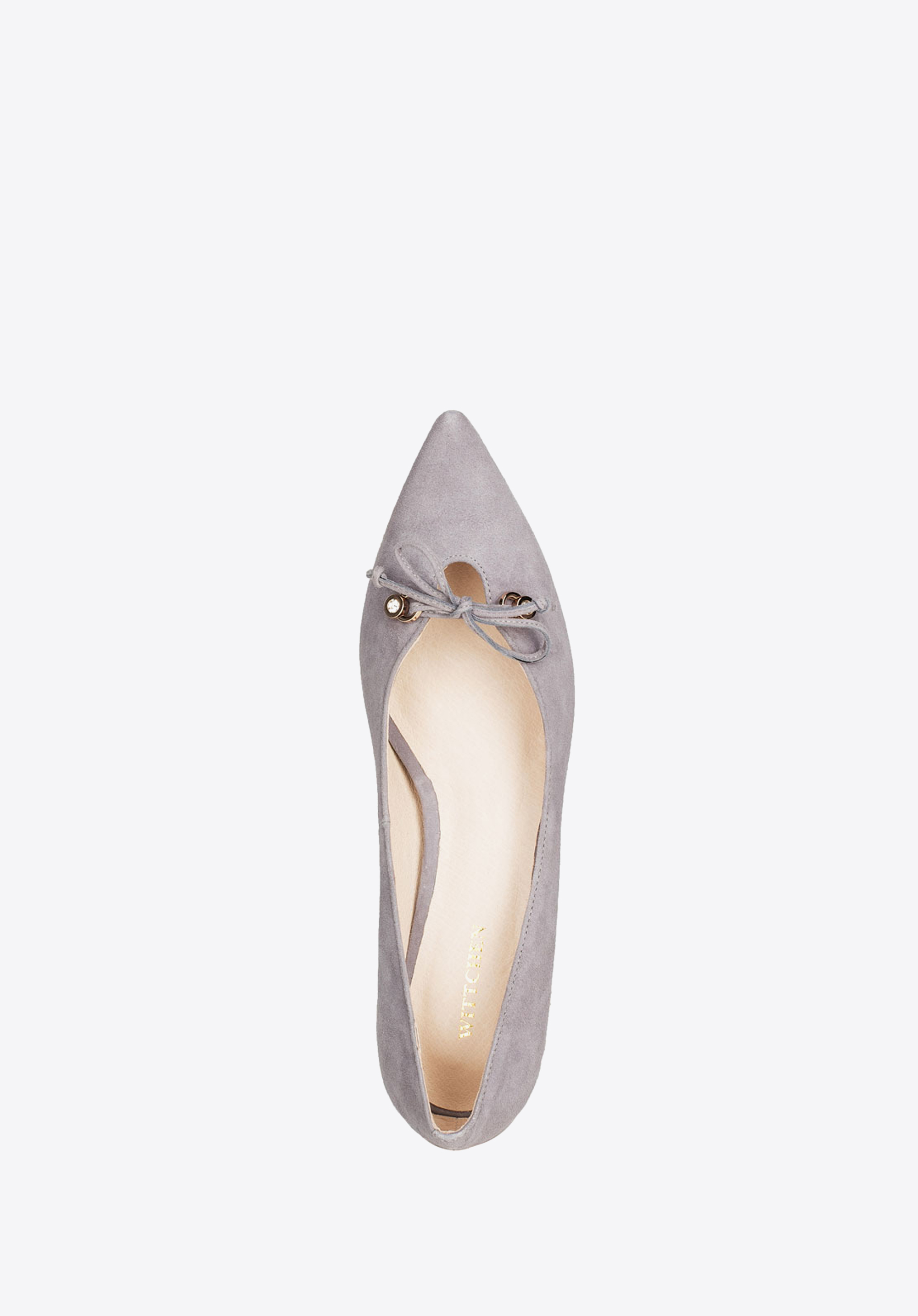 Czółenka na słupku zamszowe z  kokardką