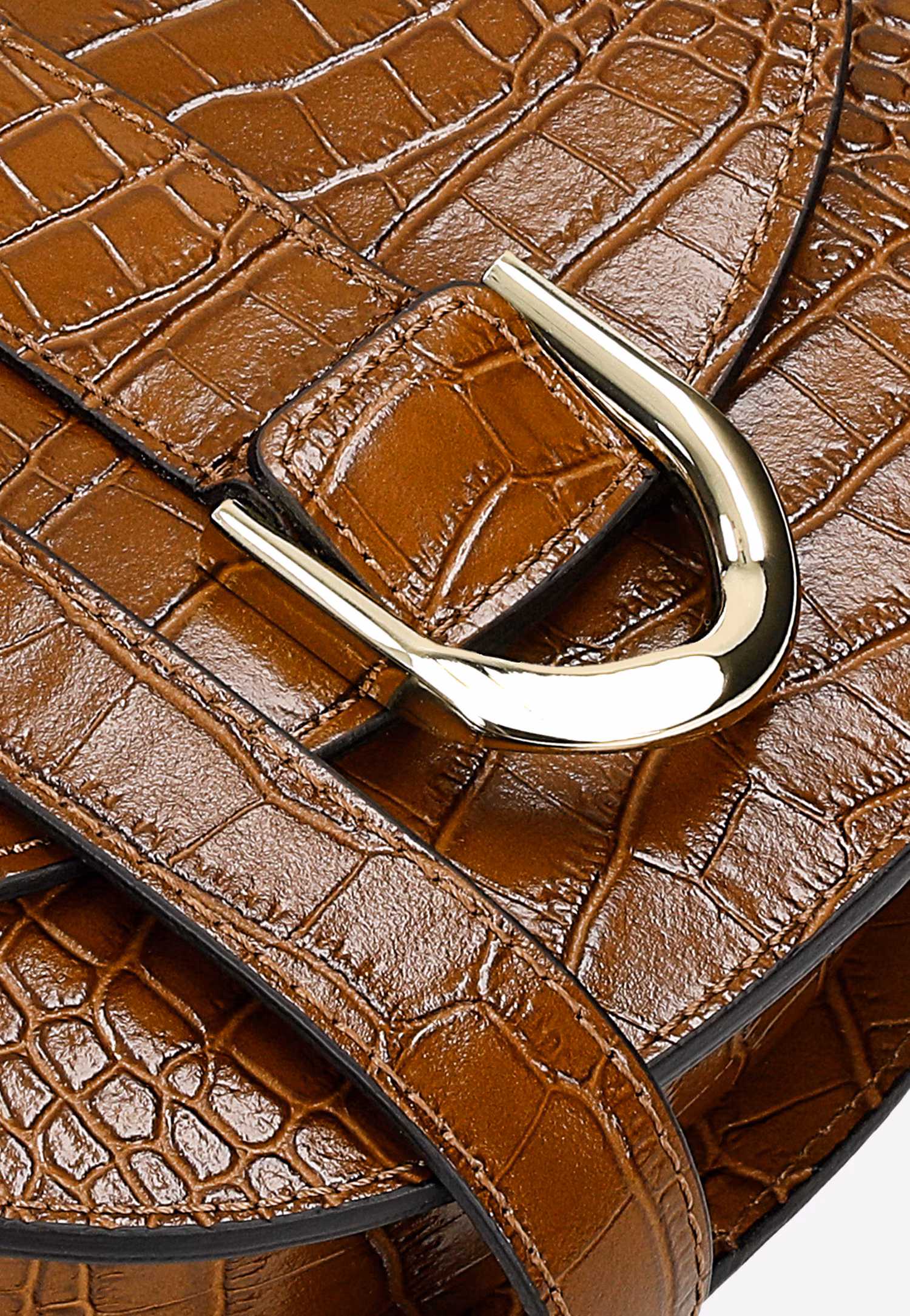 Ciemnobrązowa skórzana torebka saddle bag z tłoczeniem