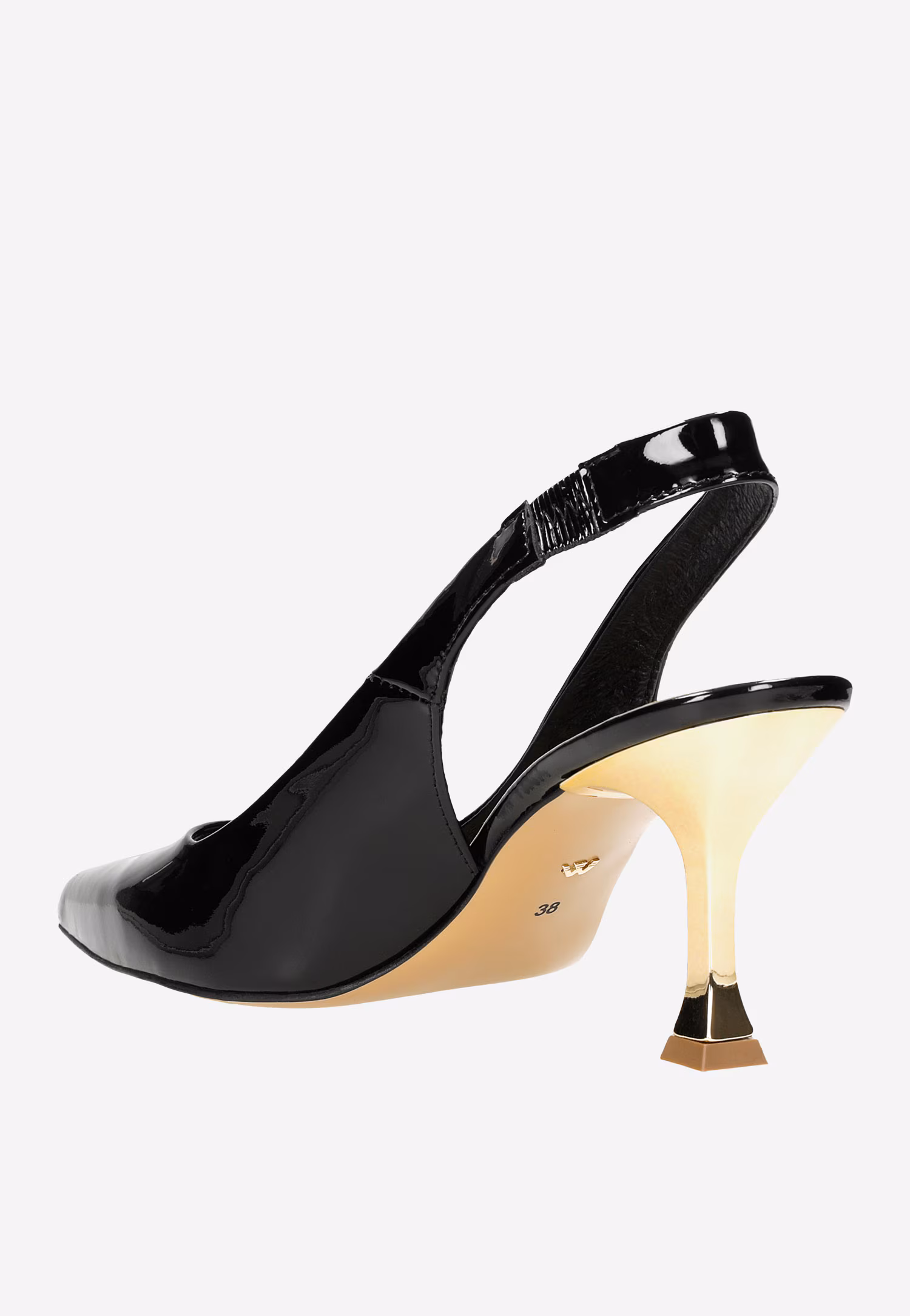 Czarne lakierowane czółenka damskie ze złotym fantazyjnym obcasem