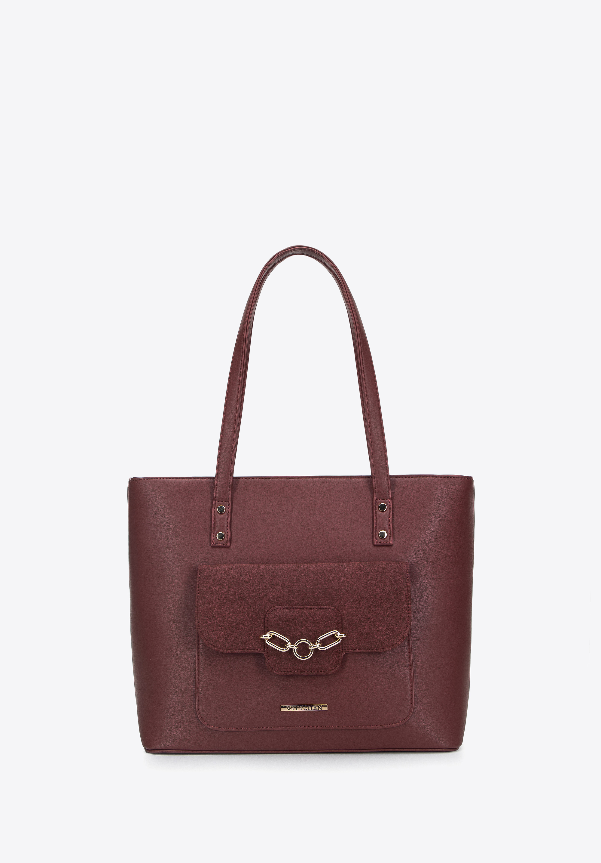 Damska shopperka z ekoskóry o dwóch fakturach i łańcuchem