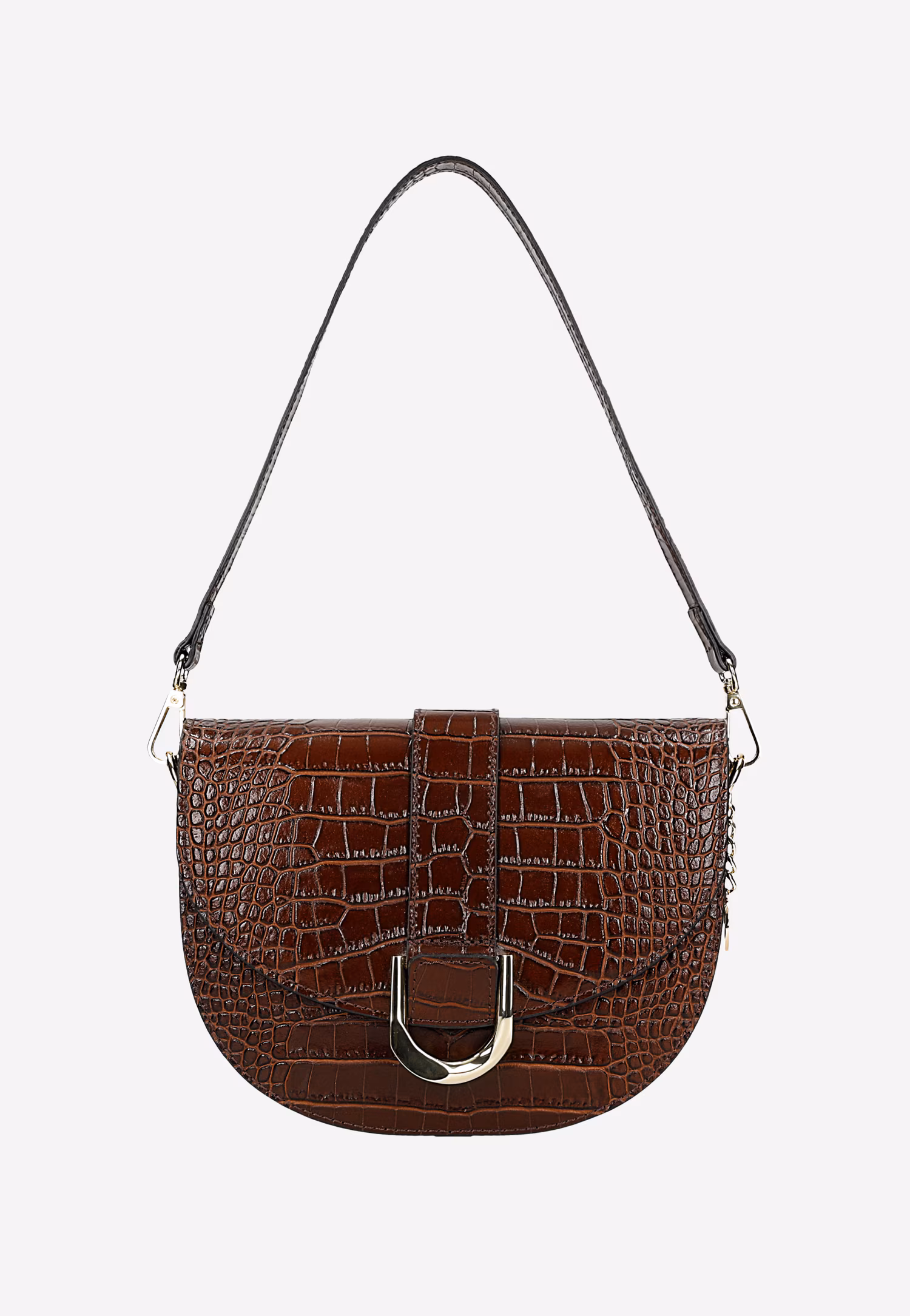 Ciemnobrązowa skórzana torebka saddle bag z tłoczeniem