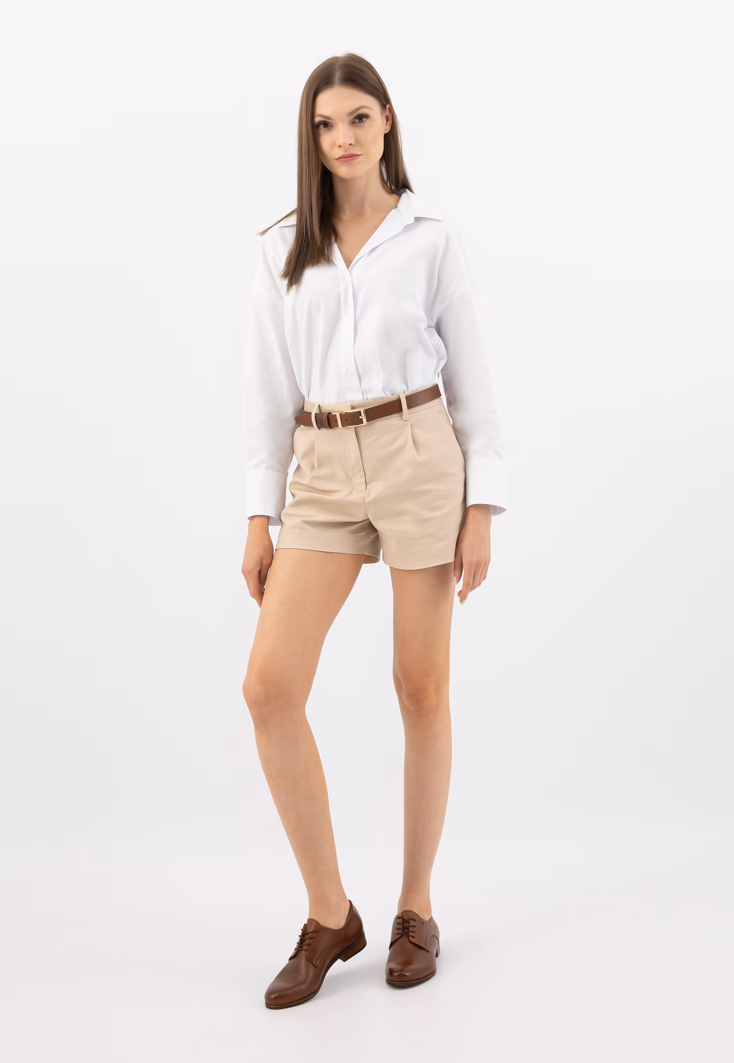 Brązowe sznurowane półbuty damskie ze skóry licowej