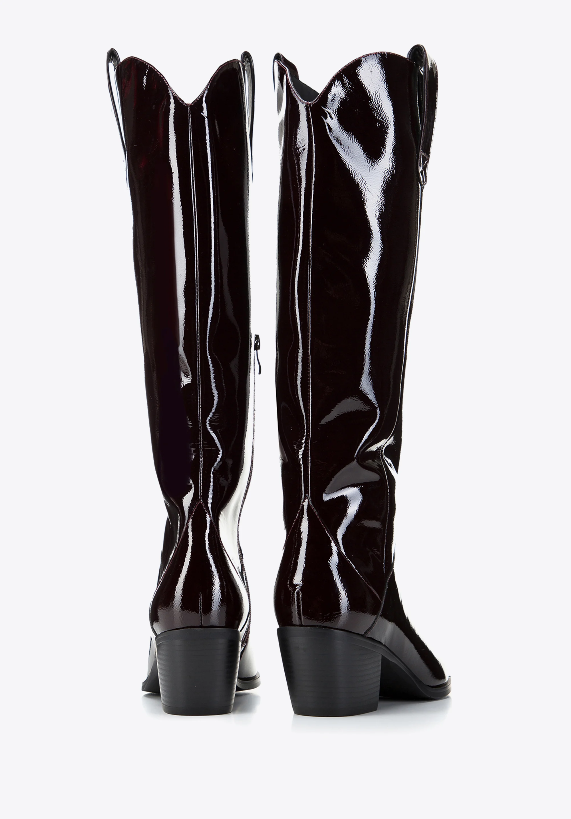 Damskie kowbojki ze skóry lakierowanej wysokie