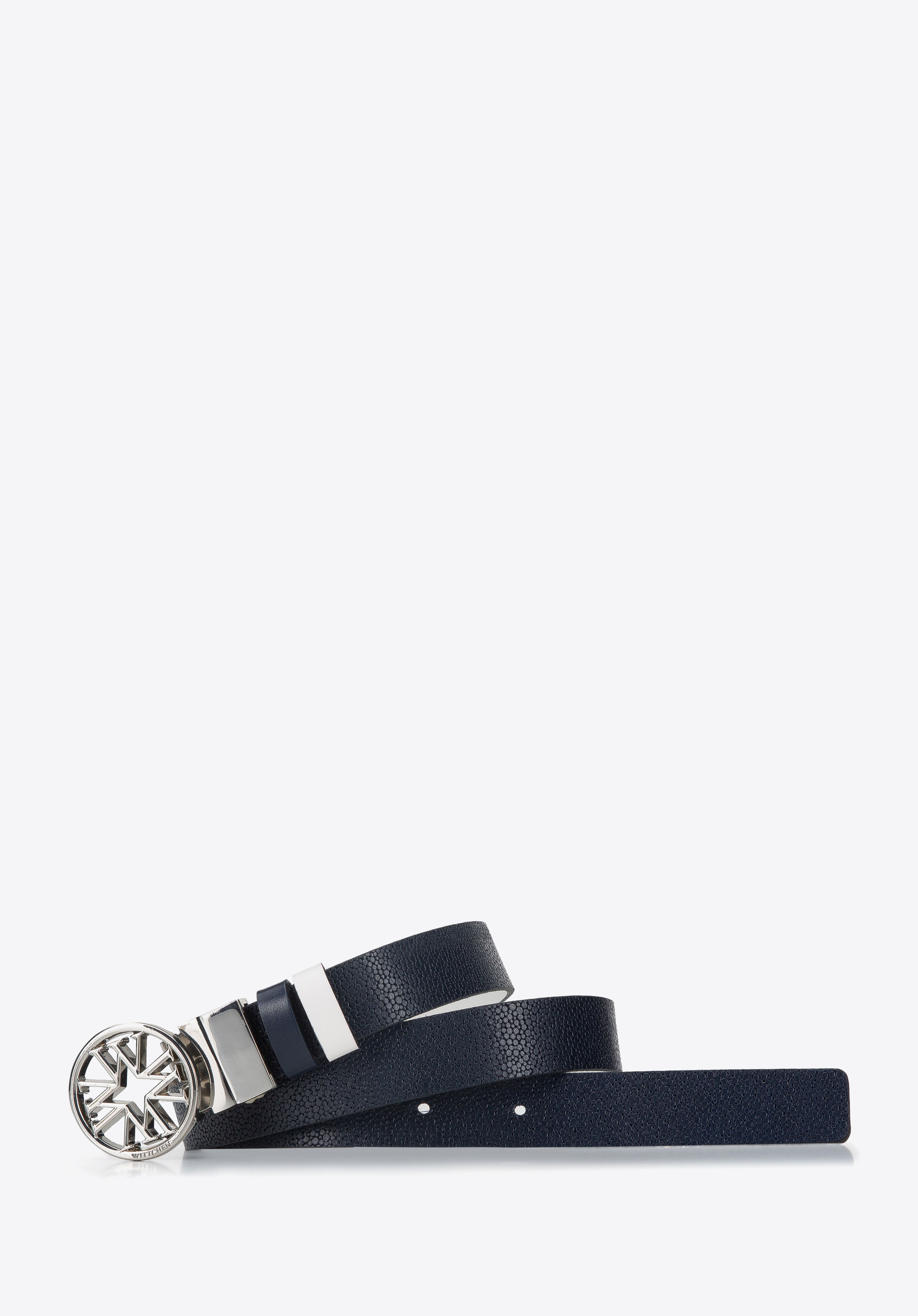 Damski pasek skórzany dwustronny z klamrą z monogramem