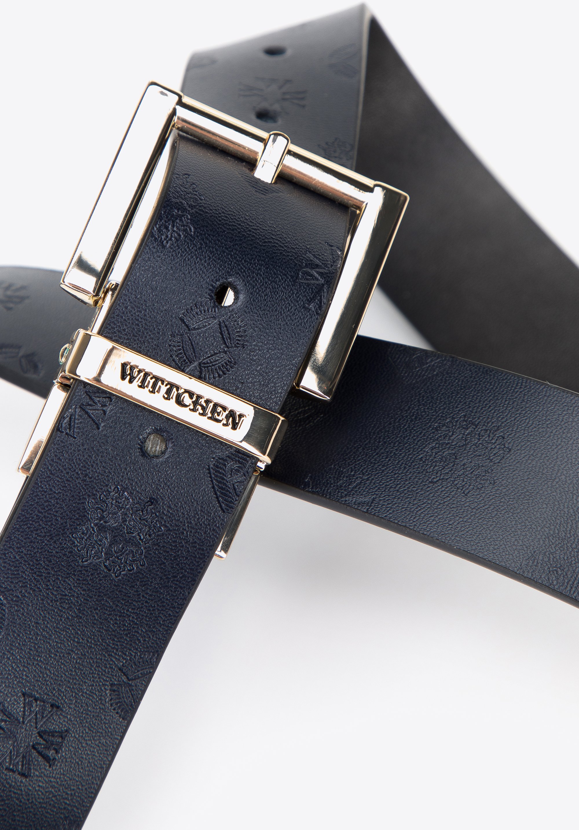 Damski pasek skórzany dwustronny tłoczony w logo