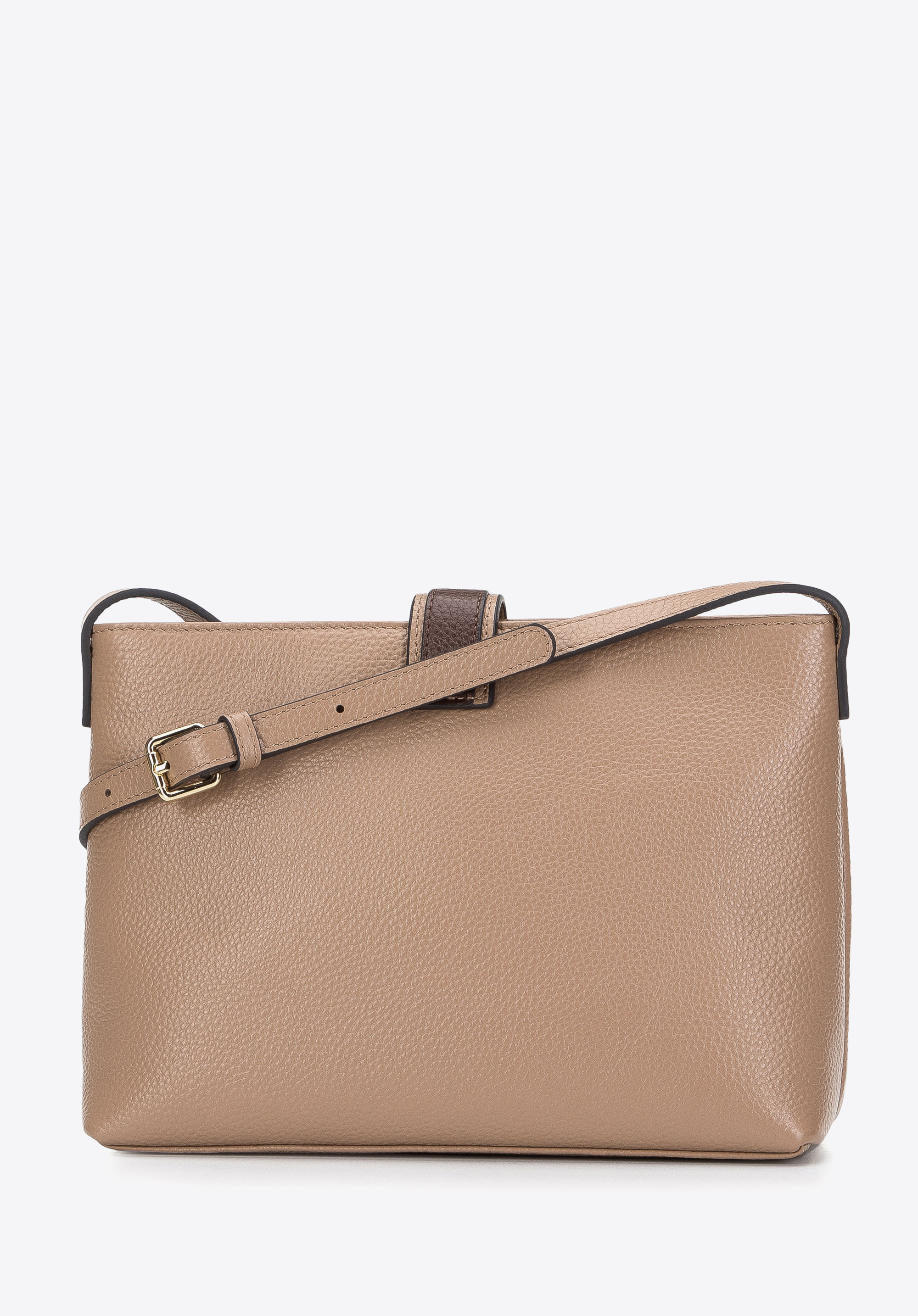 Damska listonoszka ze skóry z kontrastowym zapięciem