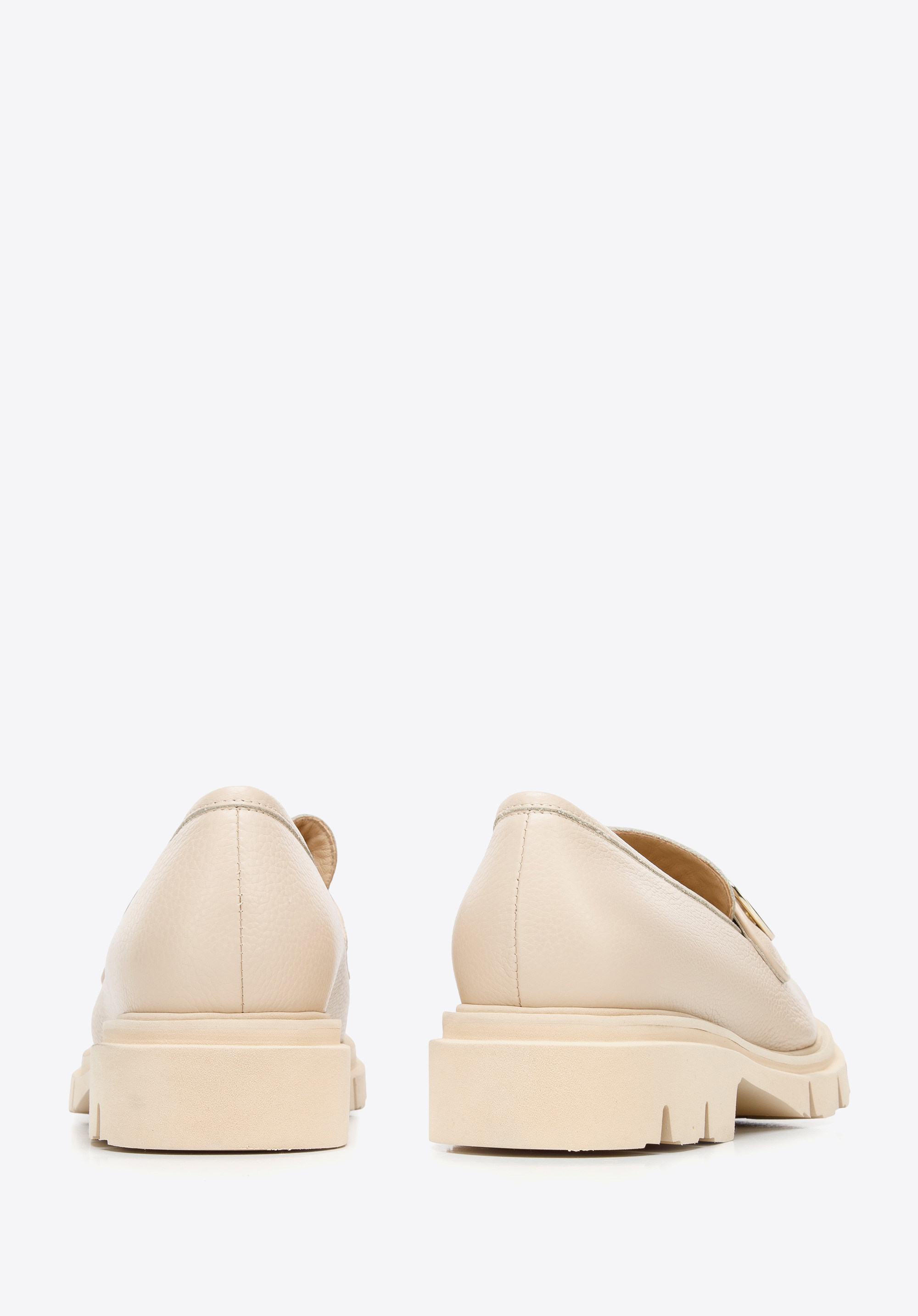 Damskie mokasyny skórzane ze sprzączką na grubej podeszwie