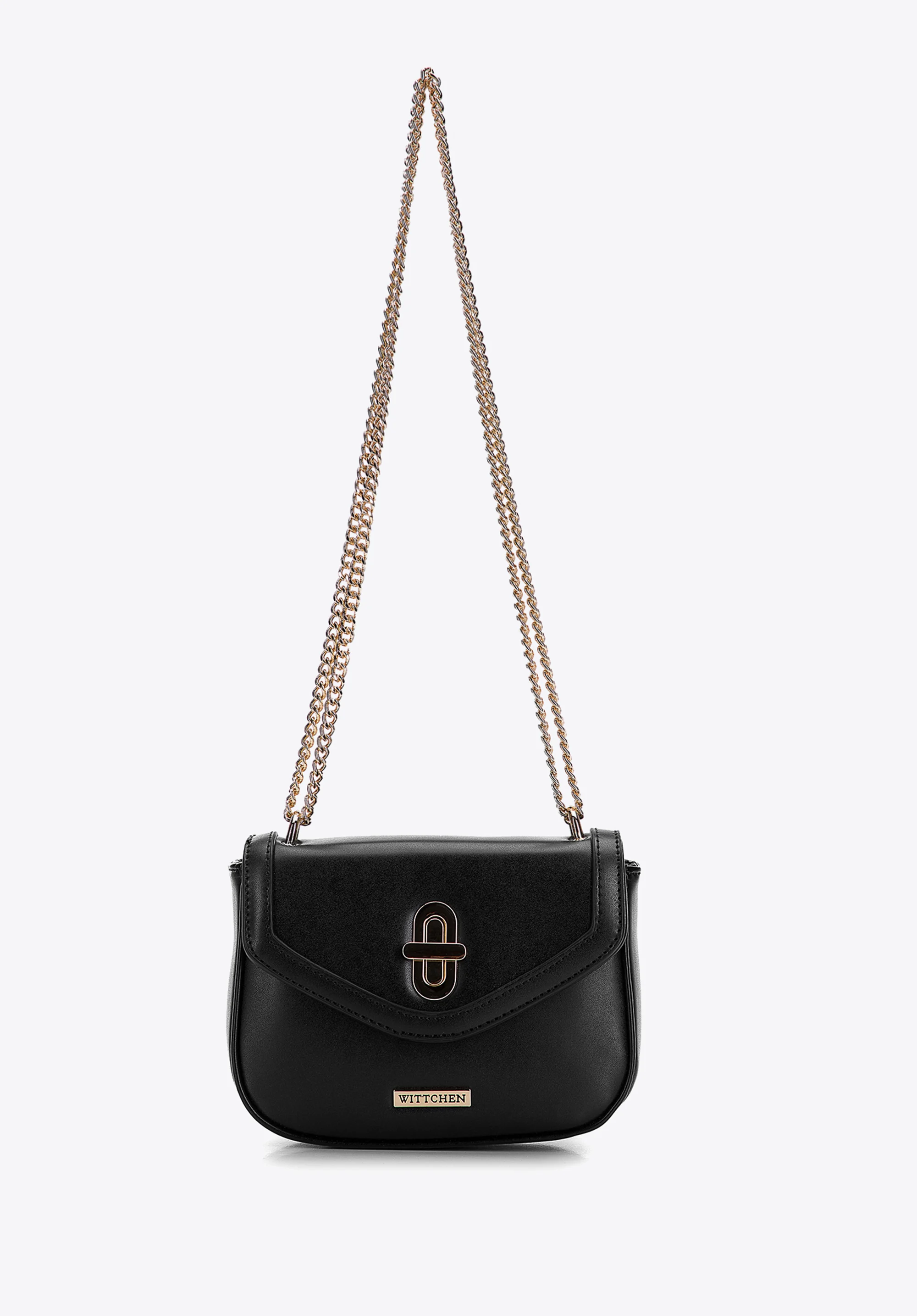 Damska listonoszka z obszytą klapą na łańcuszku mała