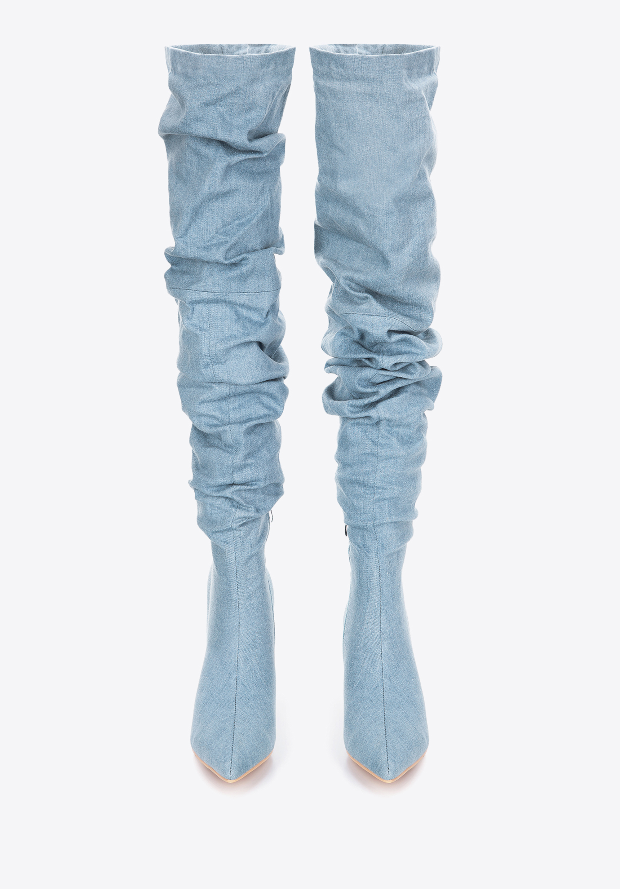 Damskie kozaki dżinsowe za kolano na obcasie