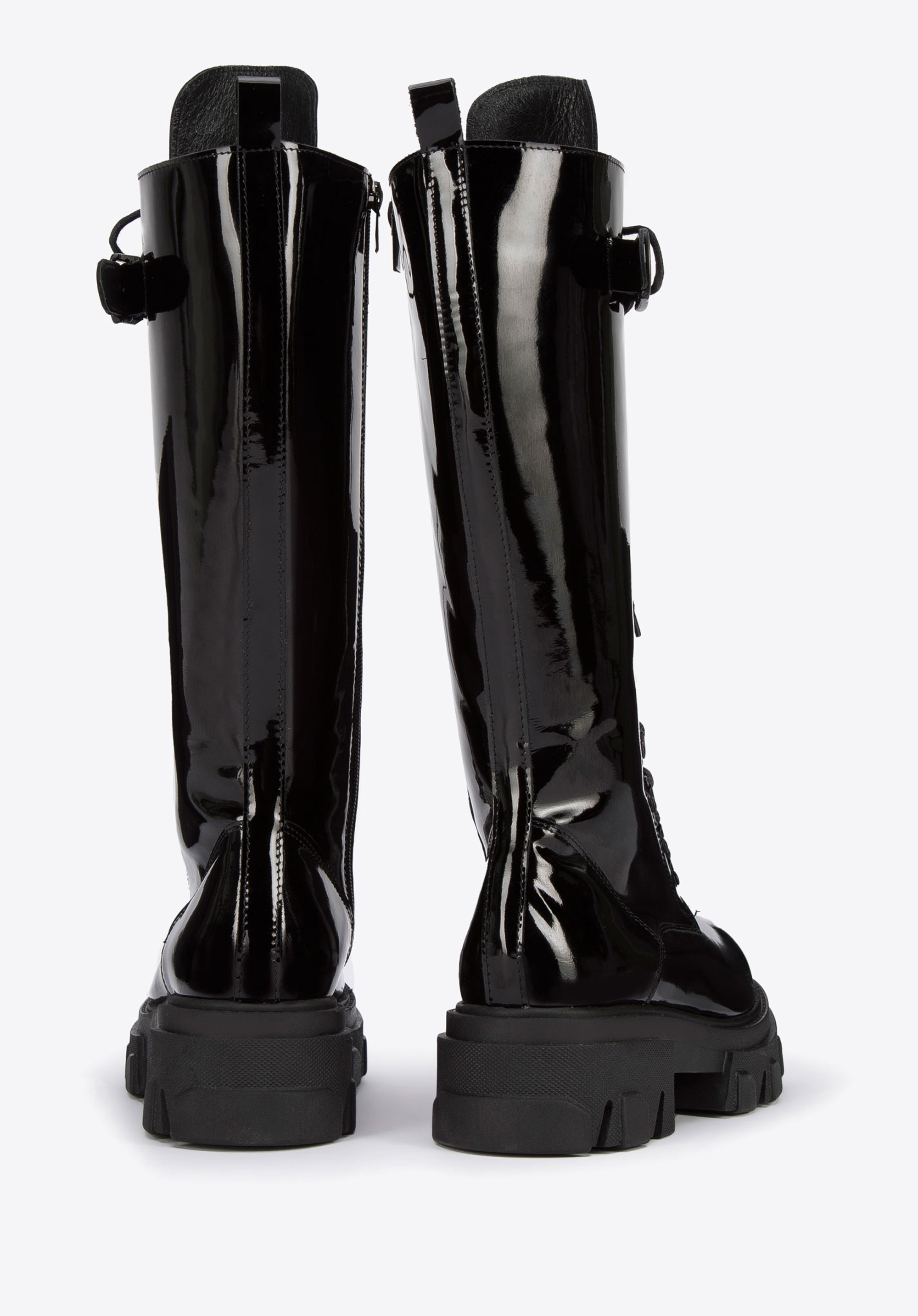 Damskie glany skórzane wysokie na platformie