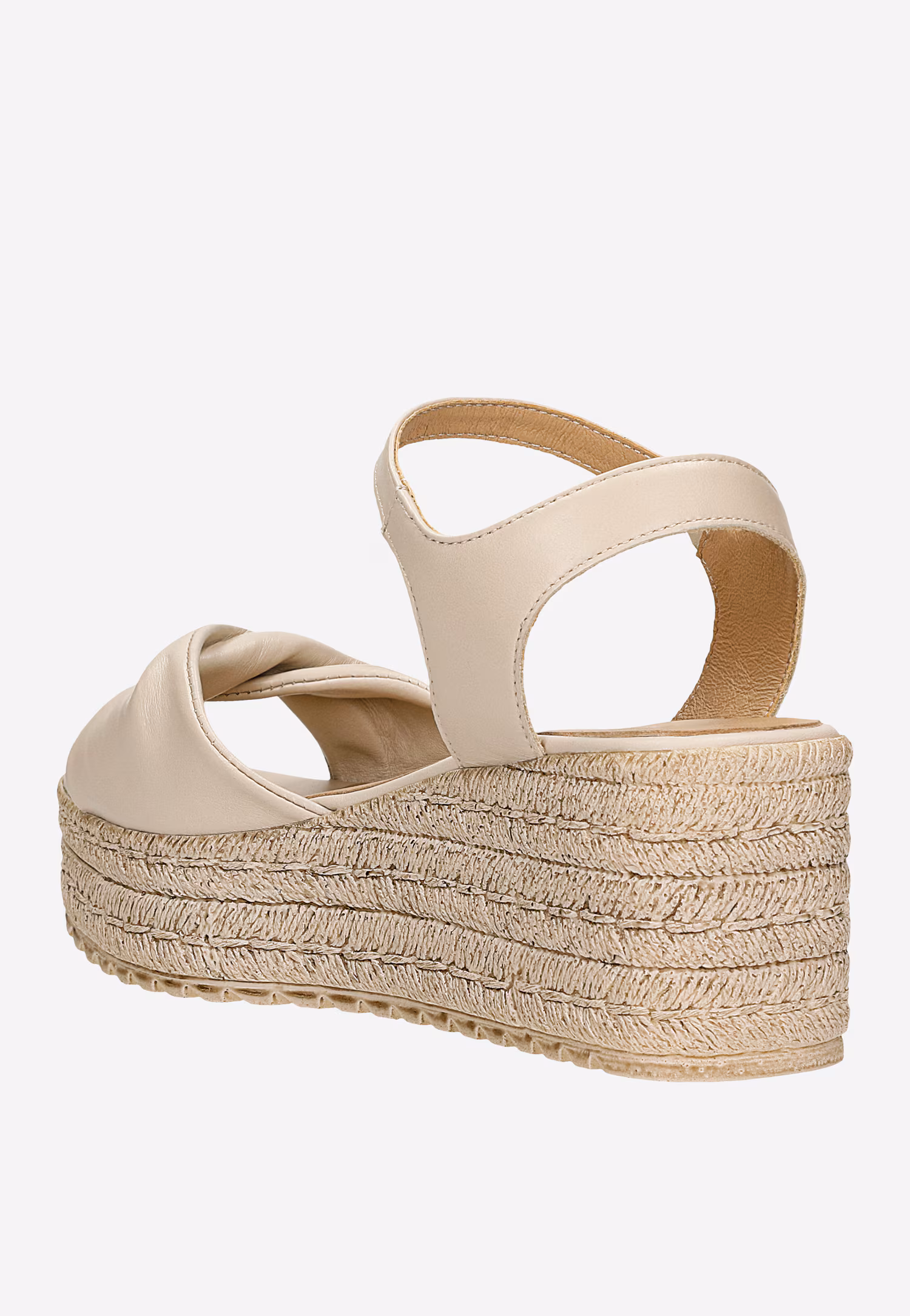 Beżowe skórzane sandały na koturnie