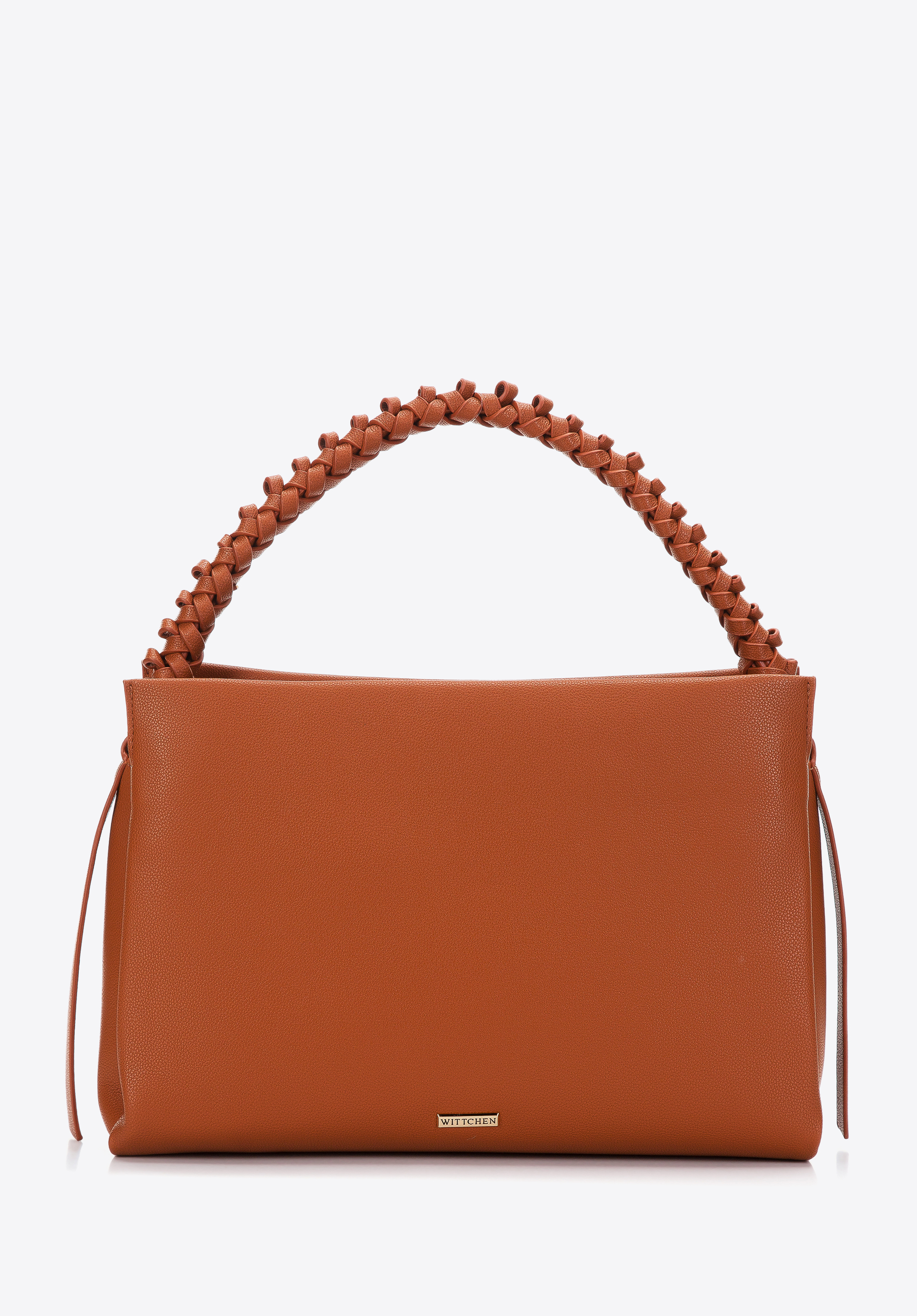 Torebka worek z ekoskóry trzykomorowa z plecioną rączką