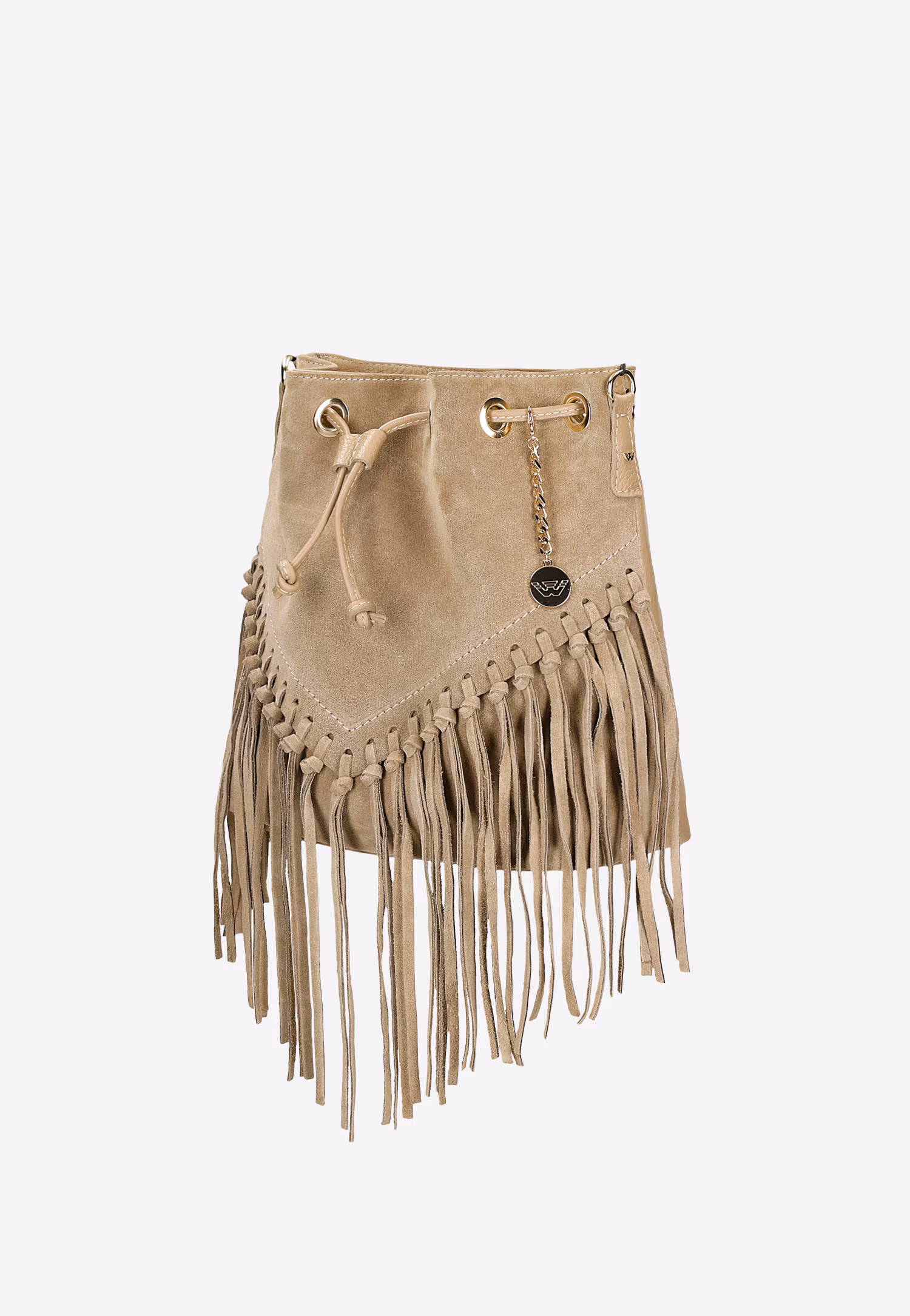 Beżowa torebka damska boho z frędzlami