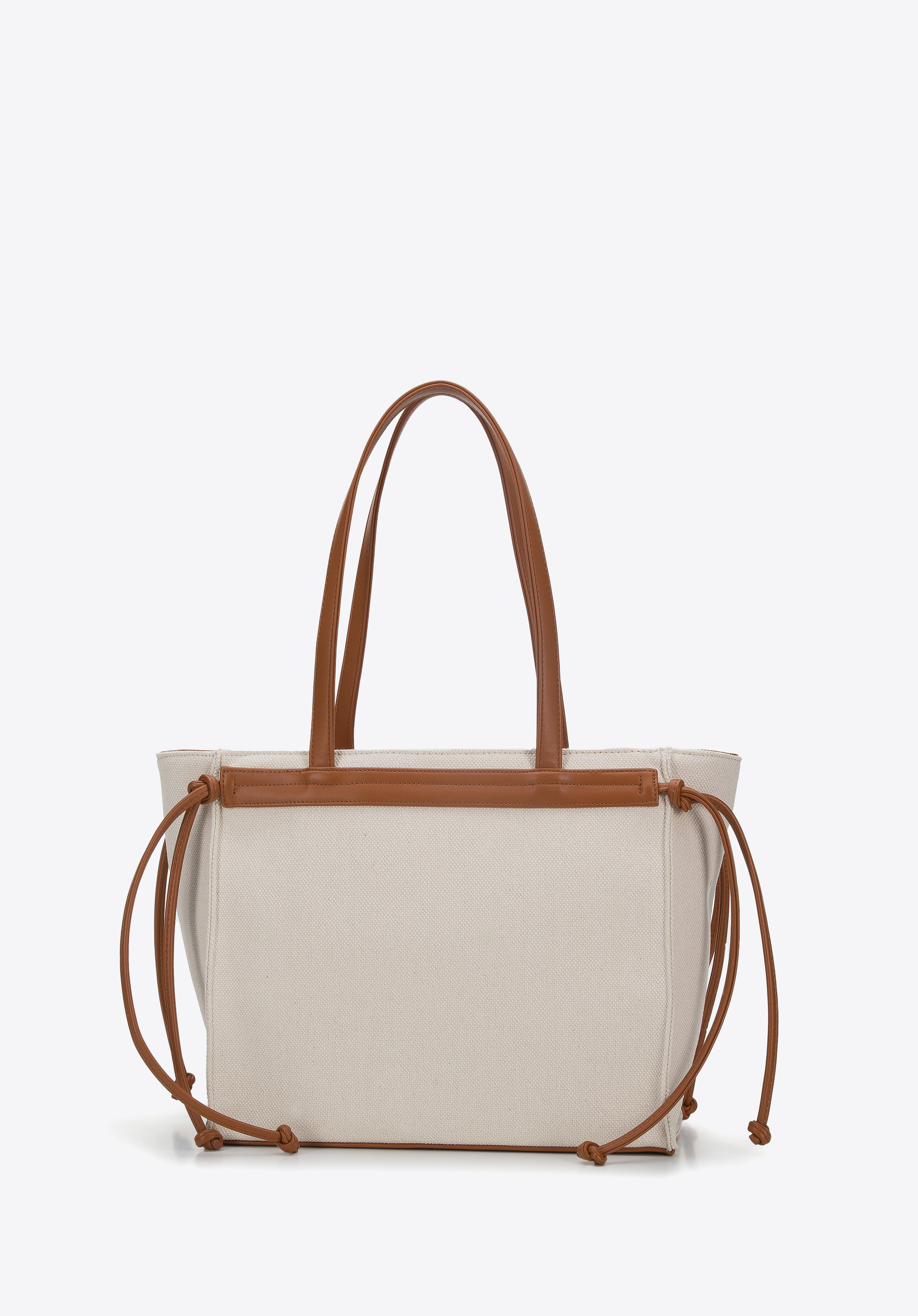 Torebka shopperka z bawełny z troczkami z ekoskóry