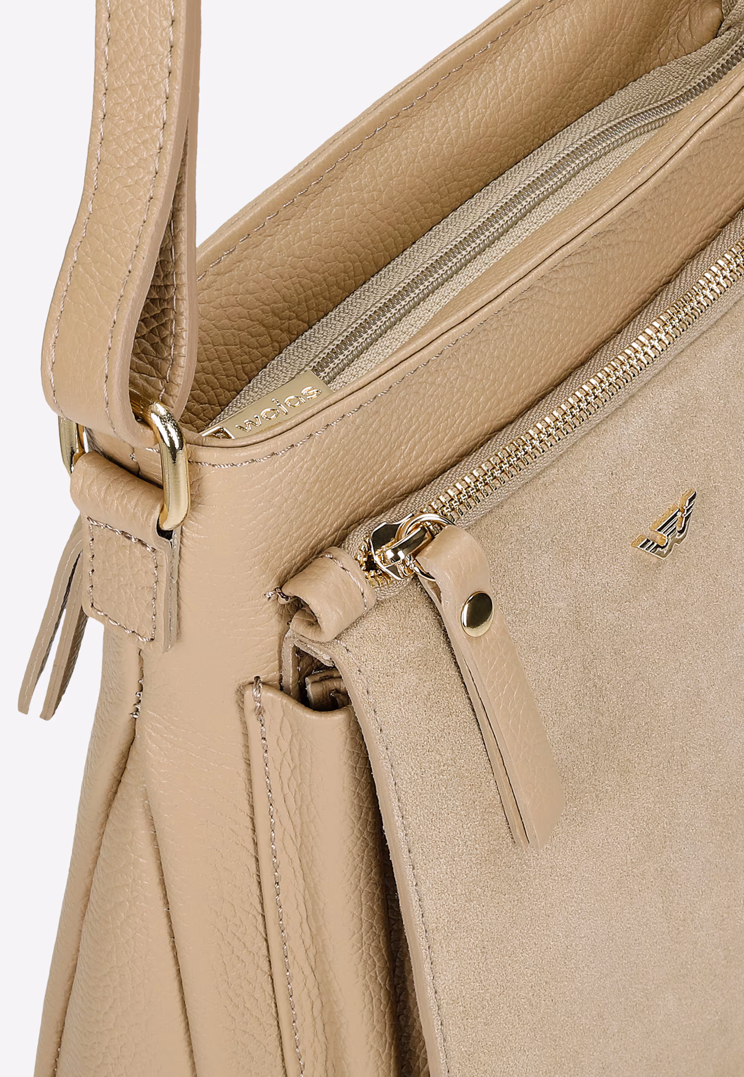 Beżowa listonoszka damska z łączonych skór