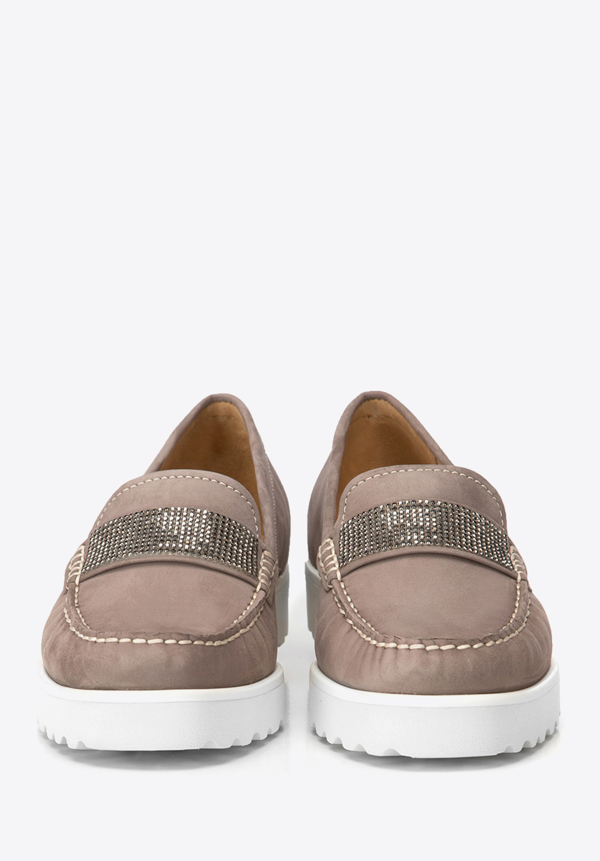 Damskie creepersy skórzane z kryształkami