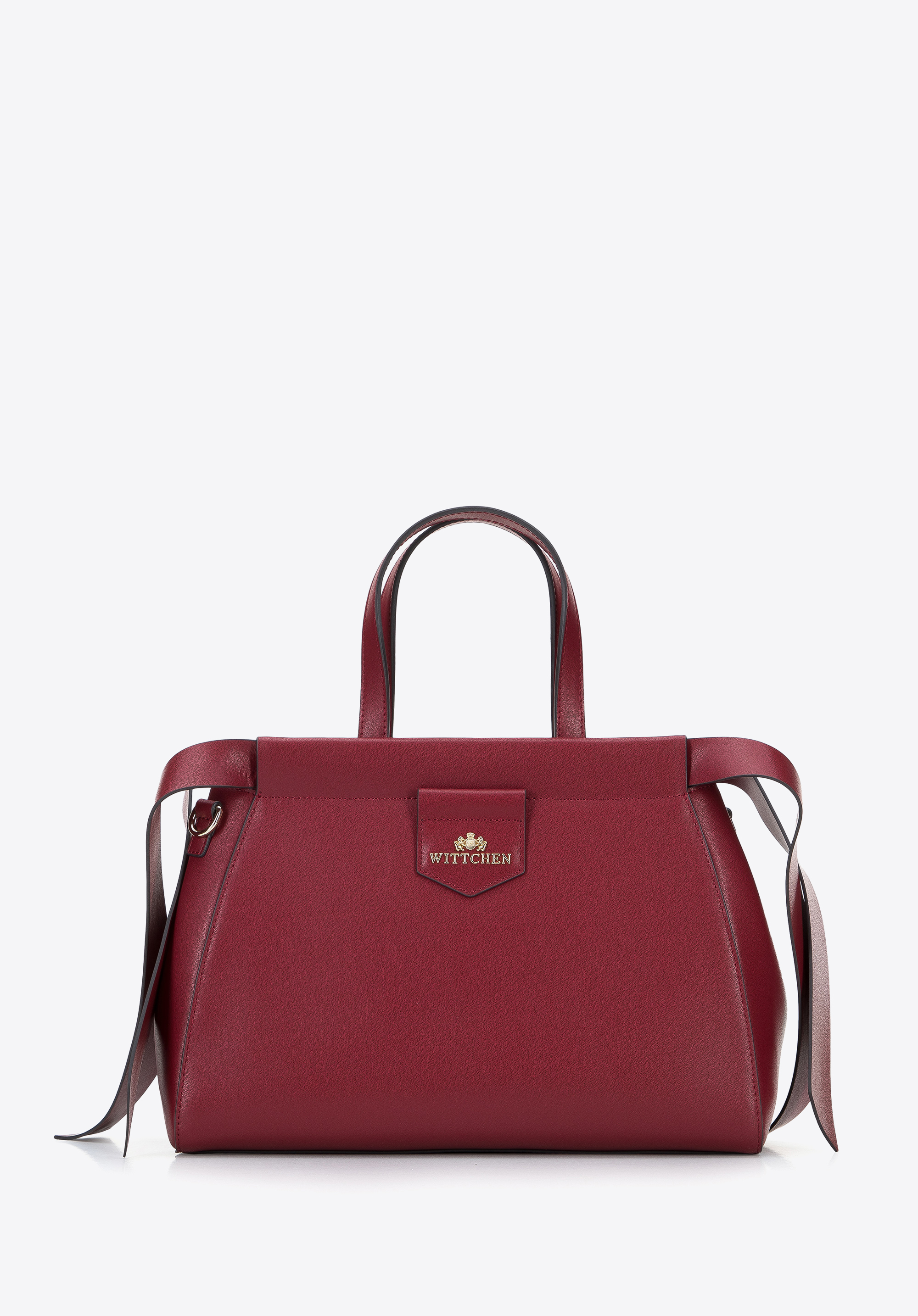 Torebka kuferek skórzana z ozdobnymi paskami