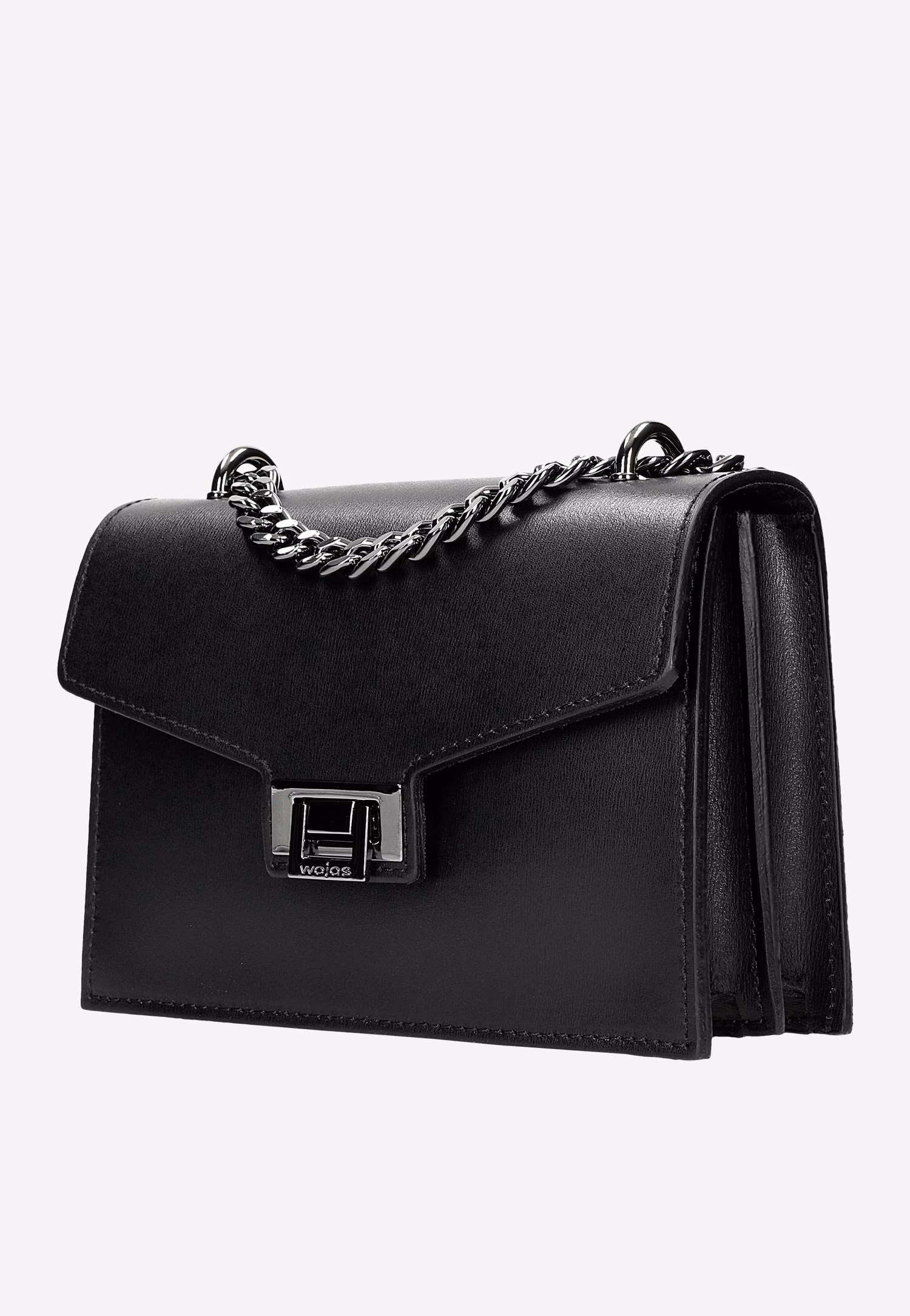 Czarna skórzana torebka damska z metalowym łańcuchem