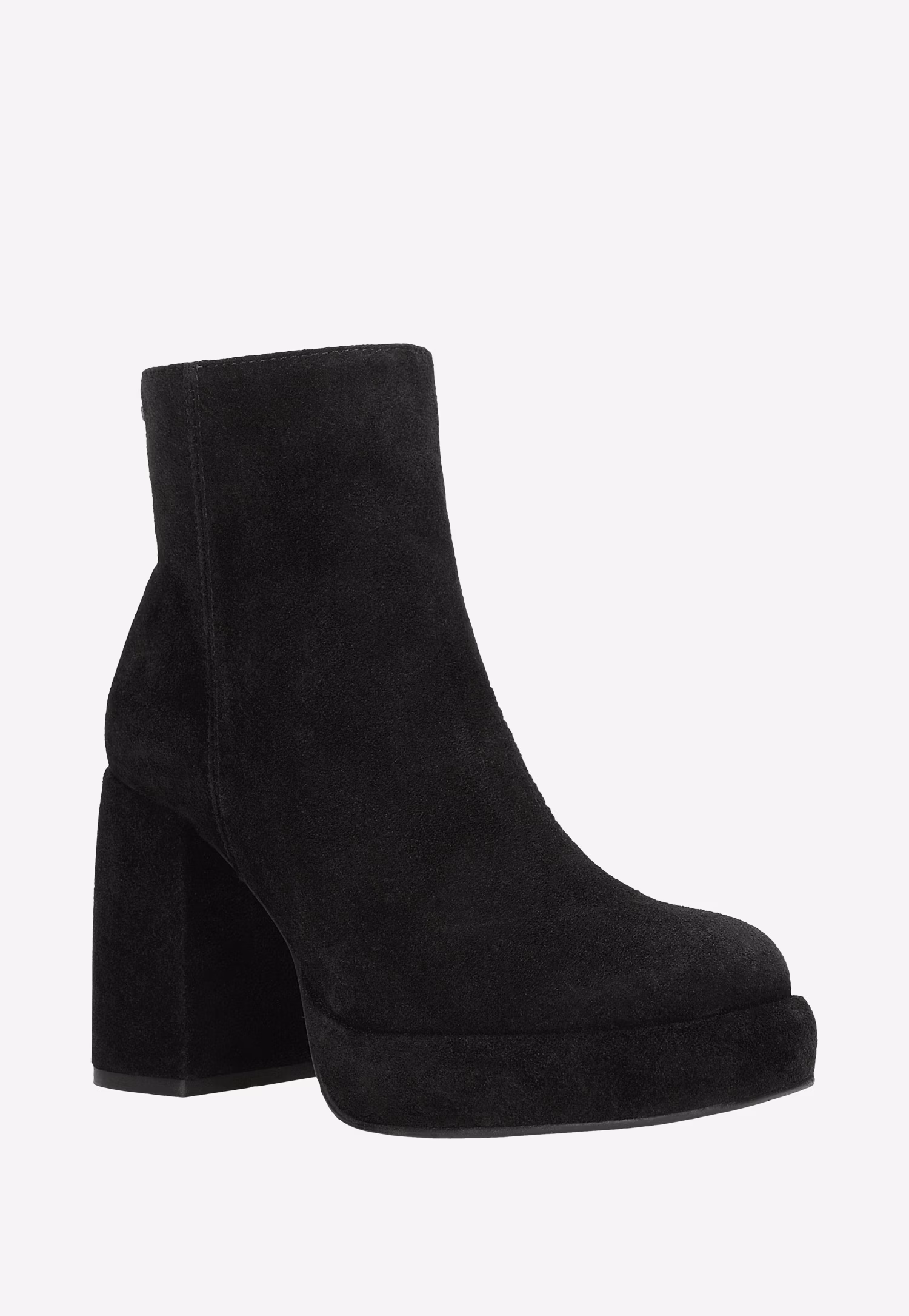 Czarne botki damskie na słupku z dwoiny welurowej