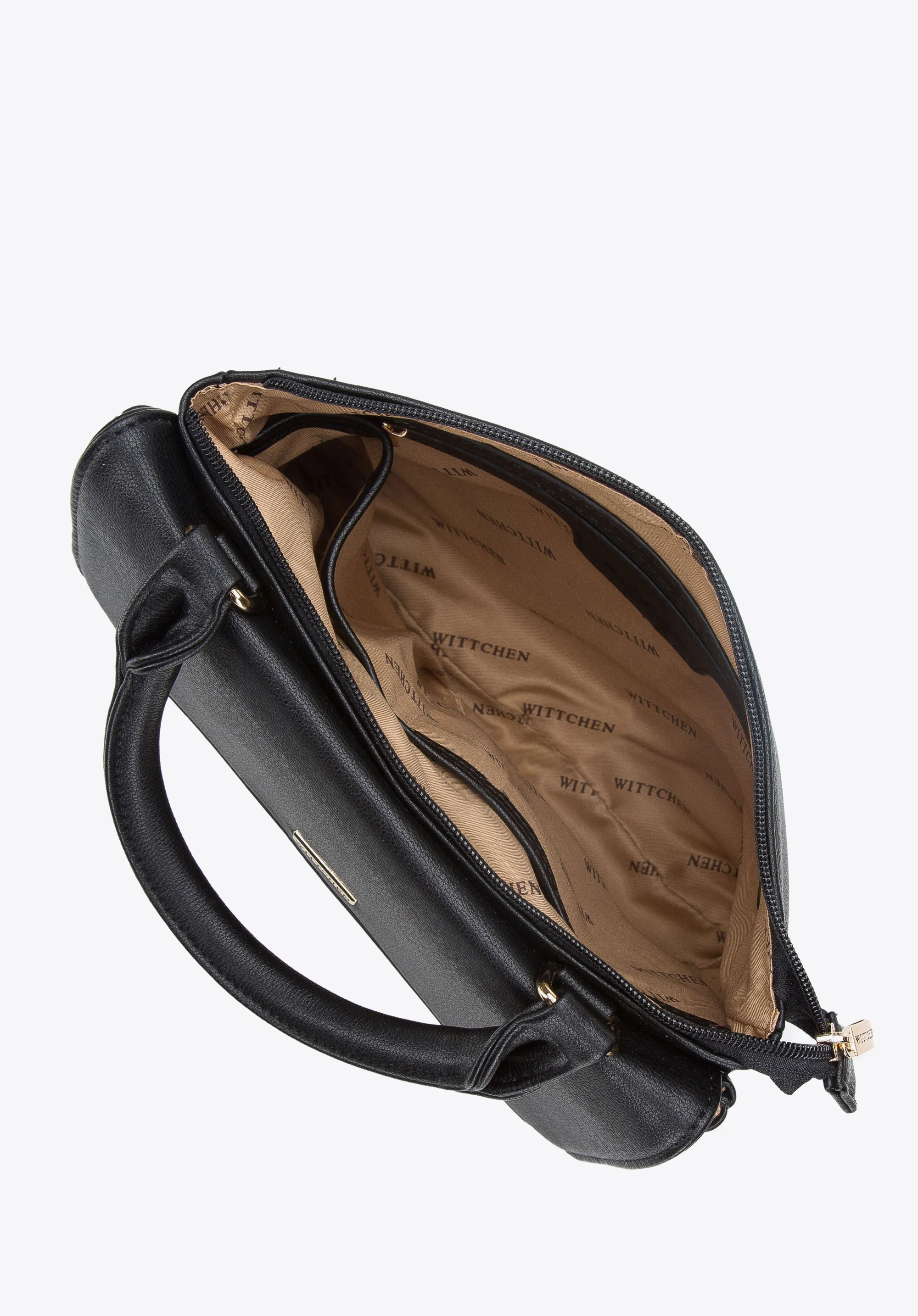 Torebka dwukomorowa z plecionką i klapą z ekoskóry