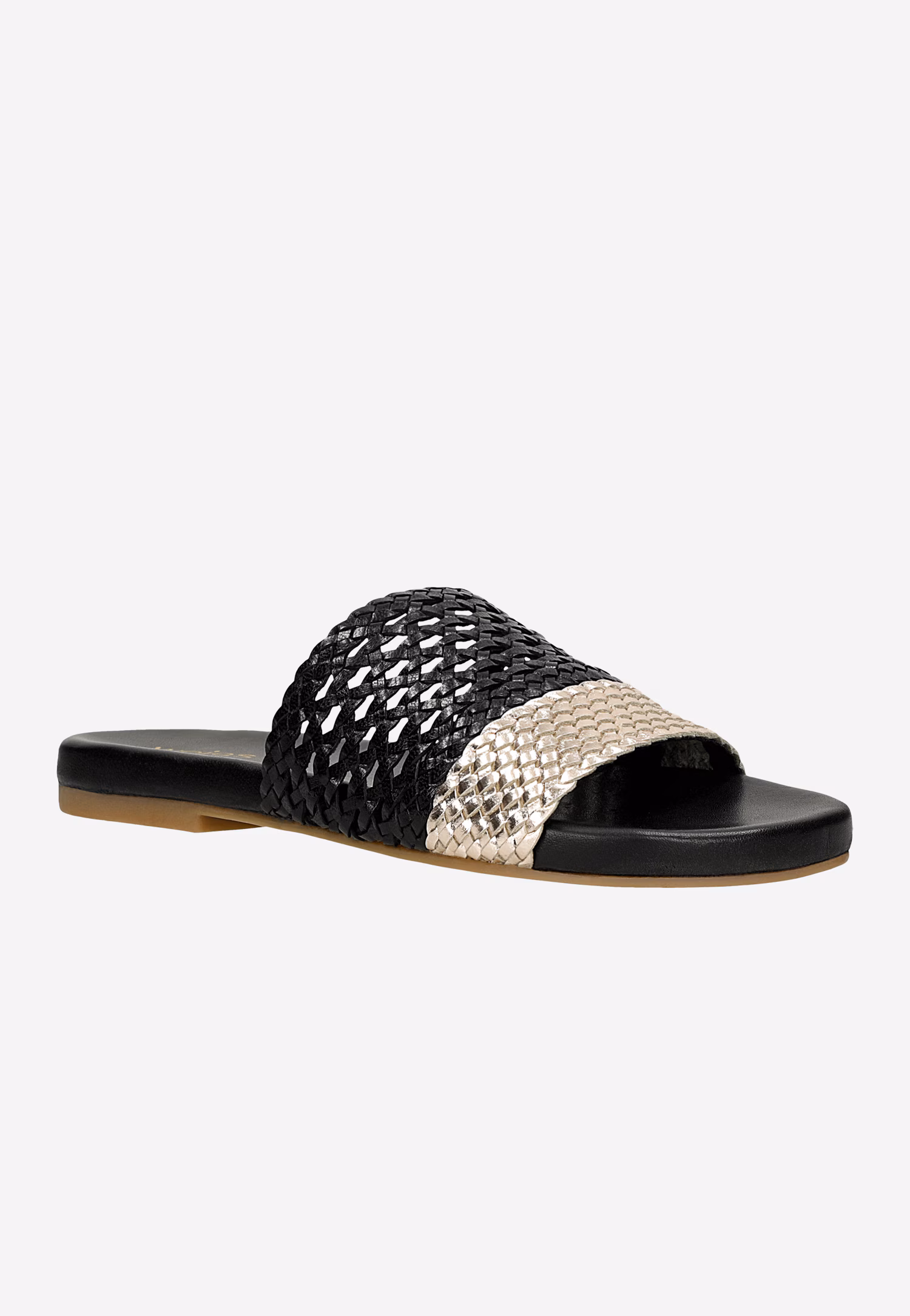 Czarno-złote plecione klapki damskie