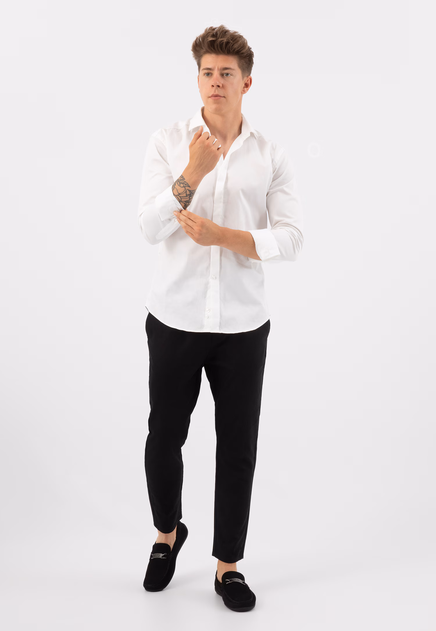 Czarne nubukowe mokasyny męskie z metalowym logo