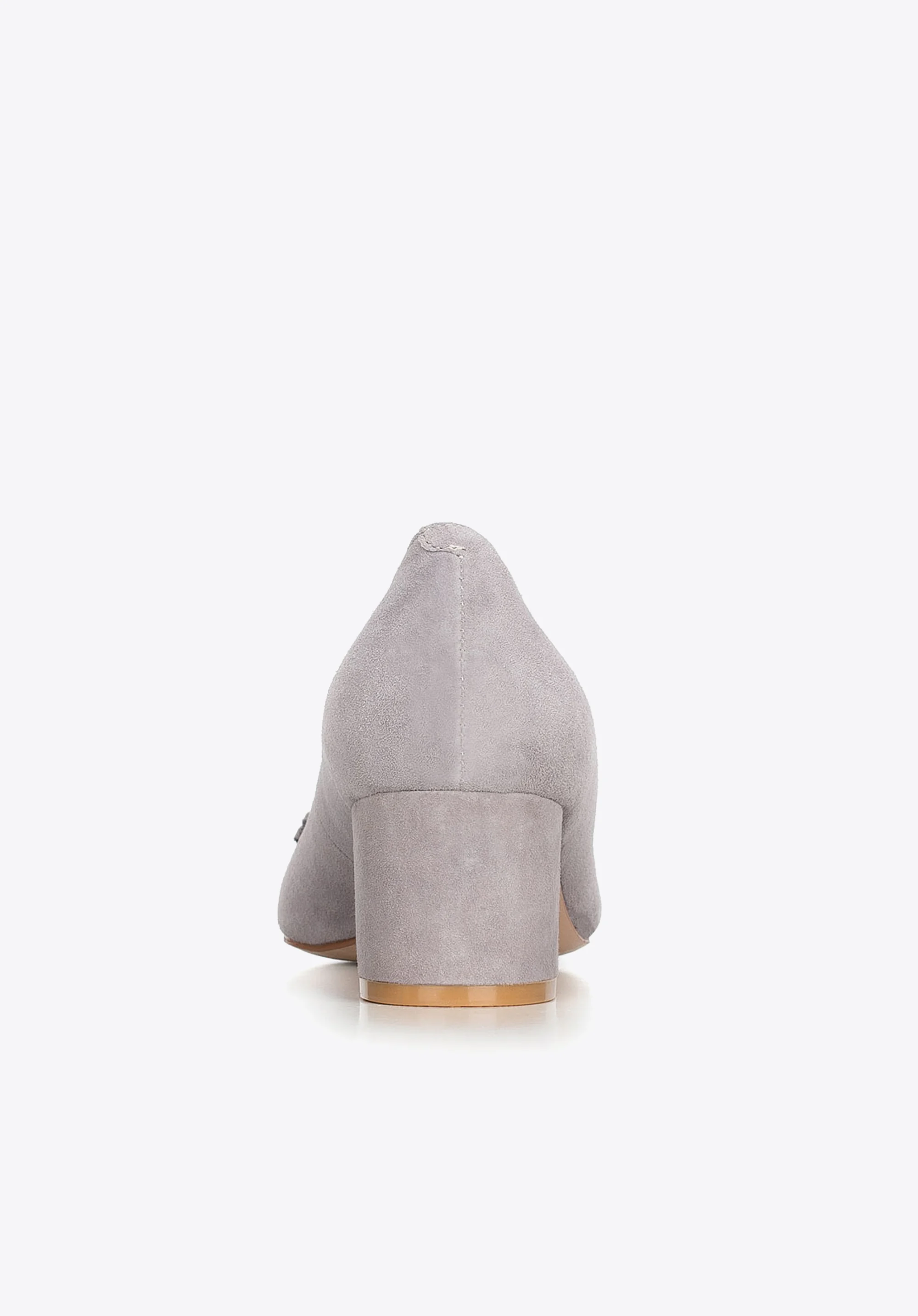 Czółenka na słupku zamszowe z  kokardką