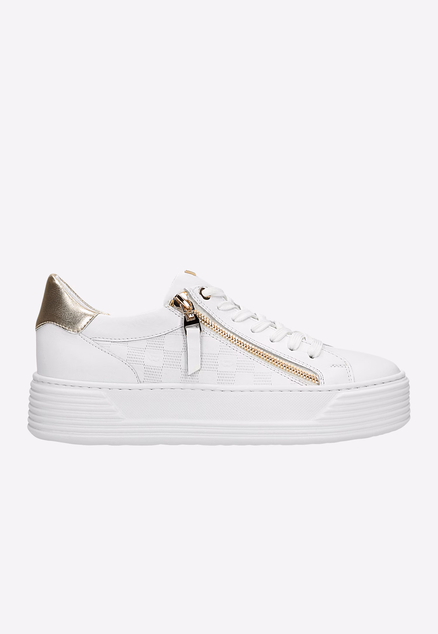 Białe trampki damskie ze złotym ozdobnym zamkiem