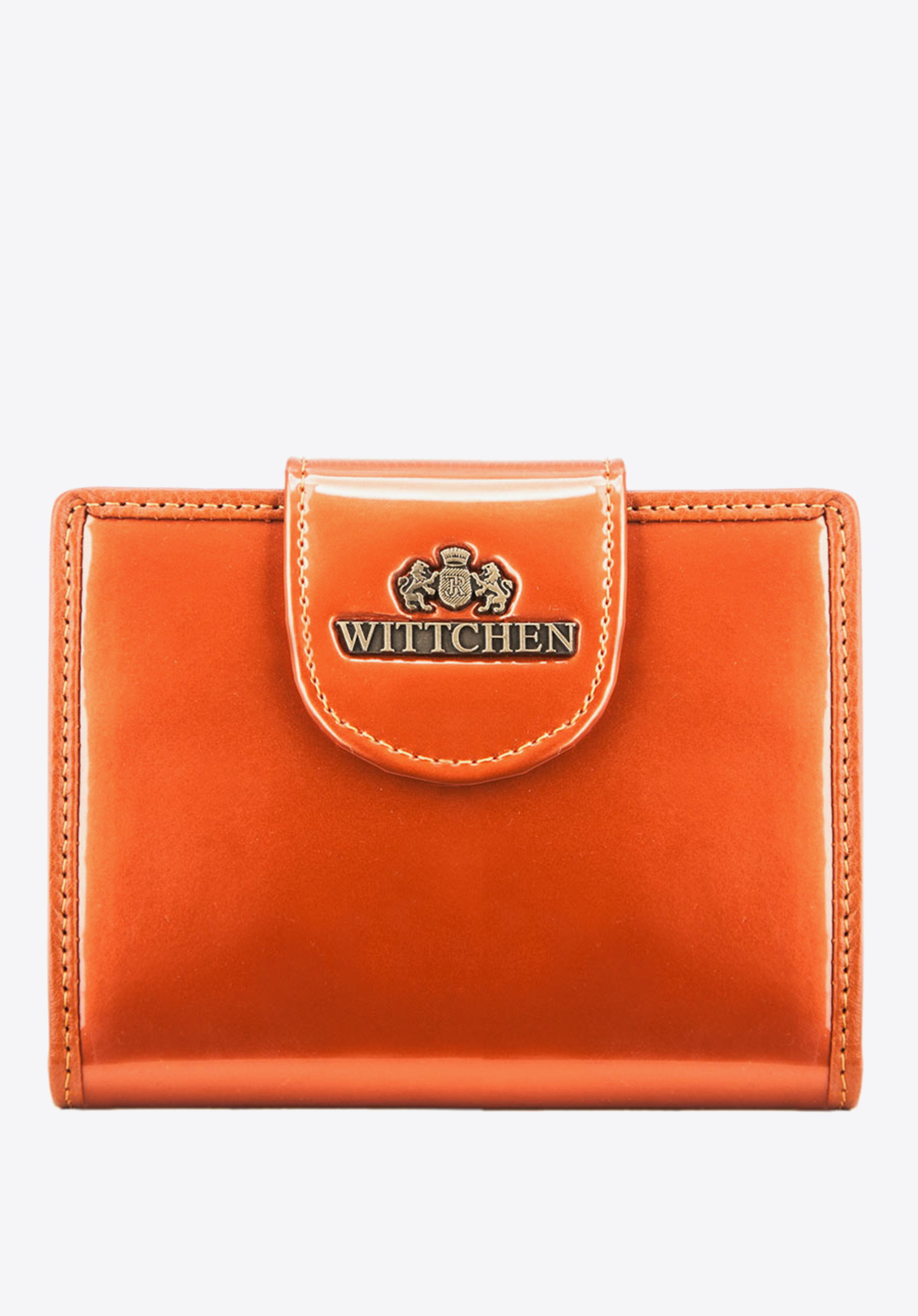 Damski portfel ze skóry lakierowany z ozdobną napą