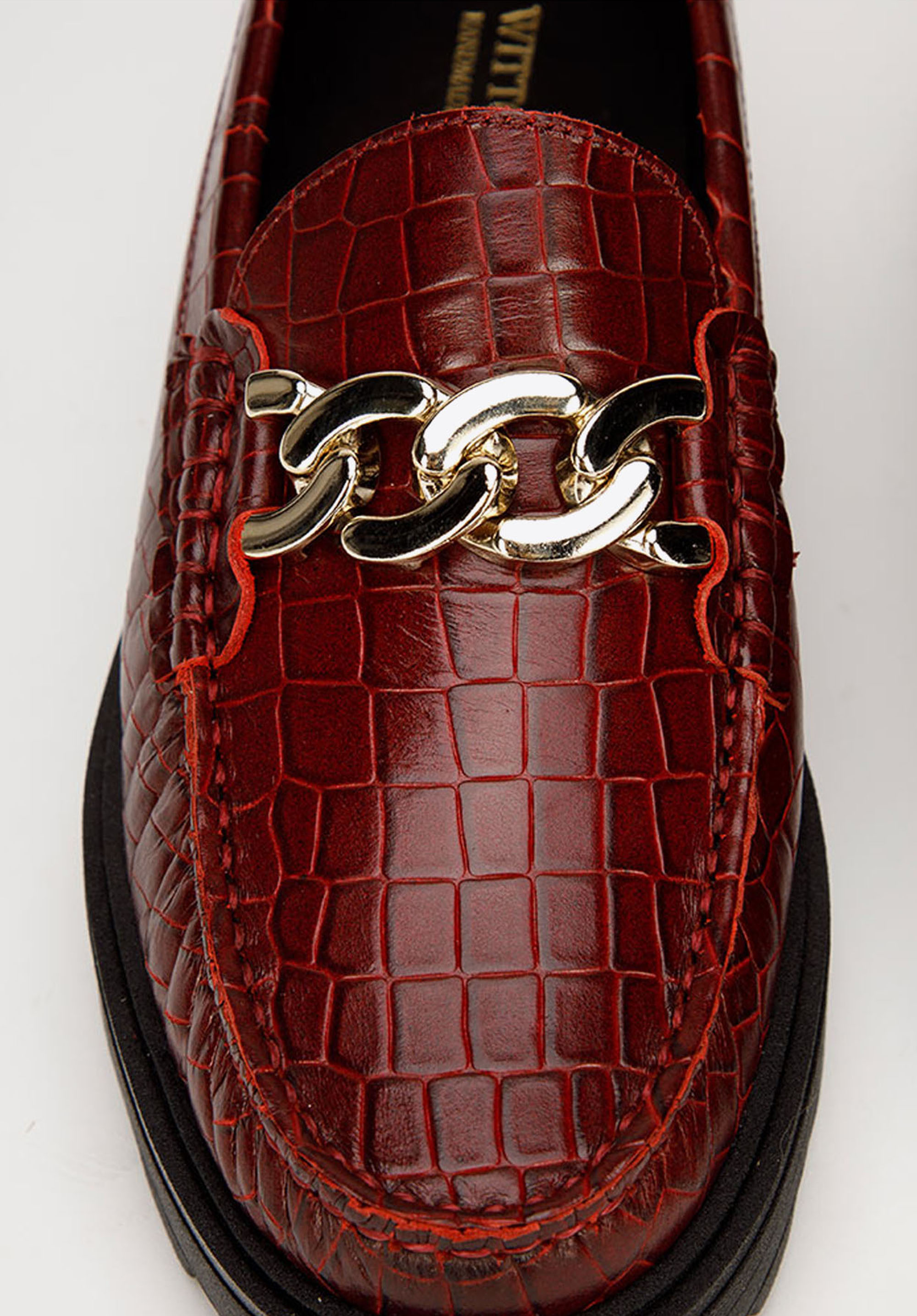 Damskie mokasyny skórzane z łańcuchem i na grubej podeszwie