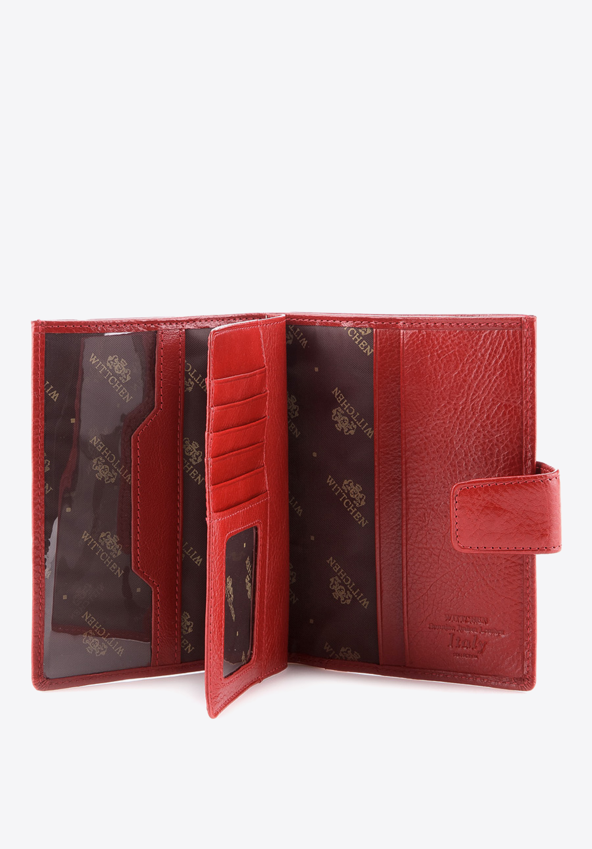 Damski portfel skórzany z przezroczystą kieszenią