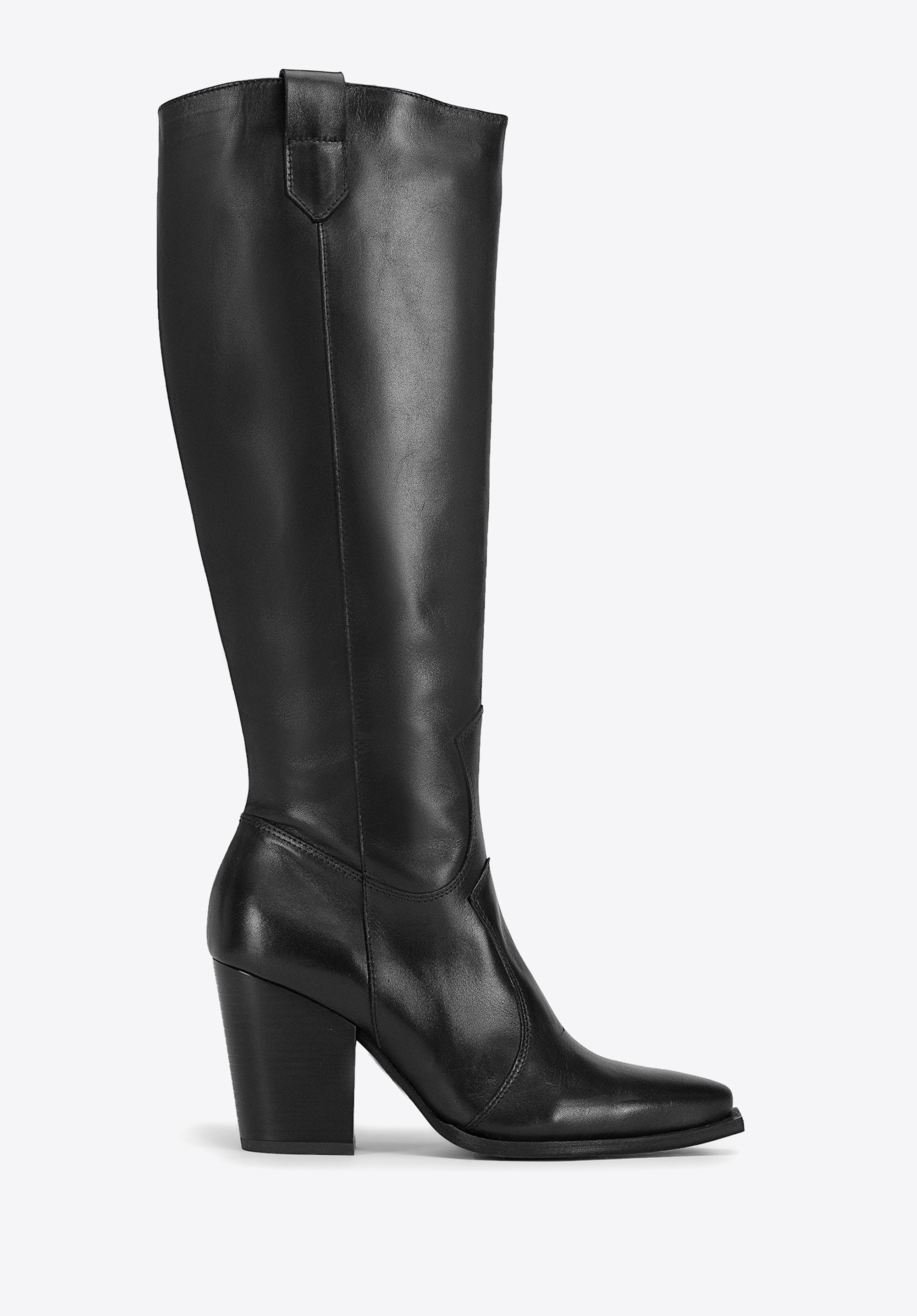 Kowbojki skórzane na obcasie wysokie