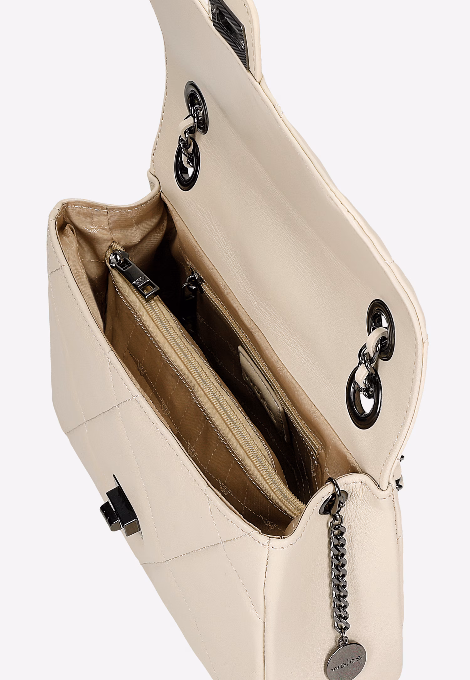 Jasnobeżowa pikowana torebka damska ze skóry licowej