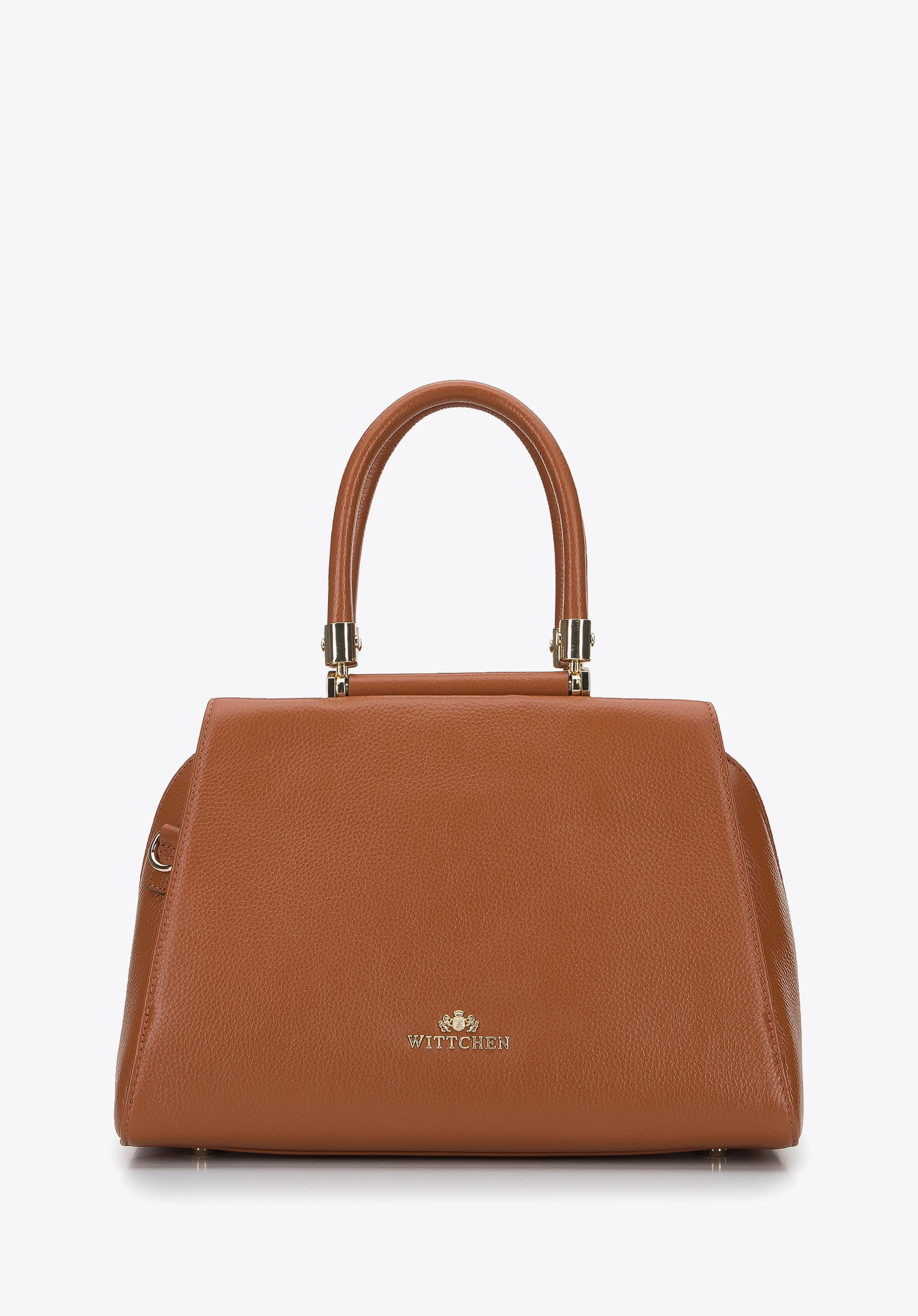 Torebka kuferek skórzana z geometrycznymi okuciami