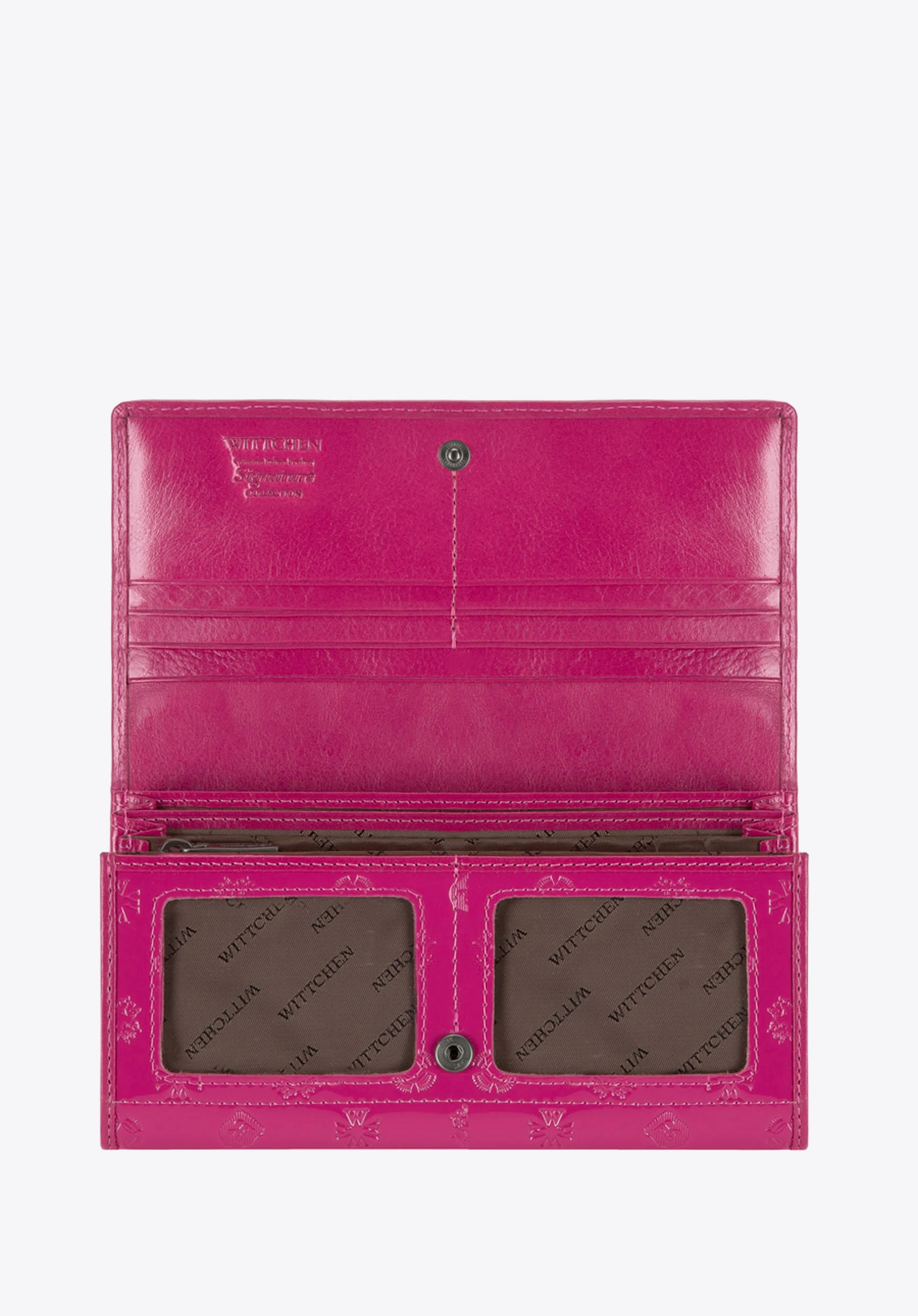 Damski portfel skórzany lakierowany z monogramem