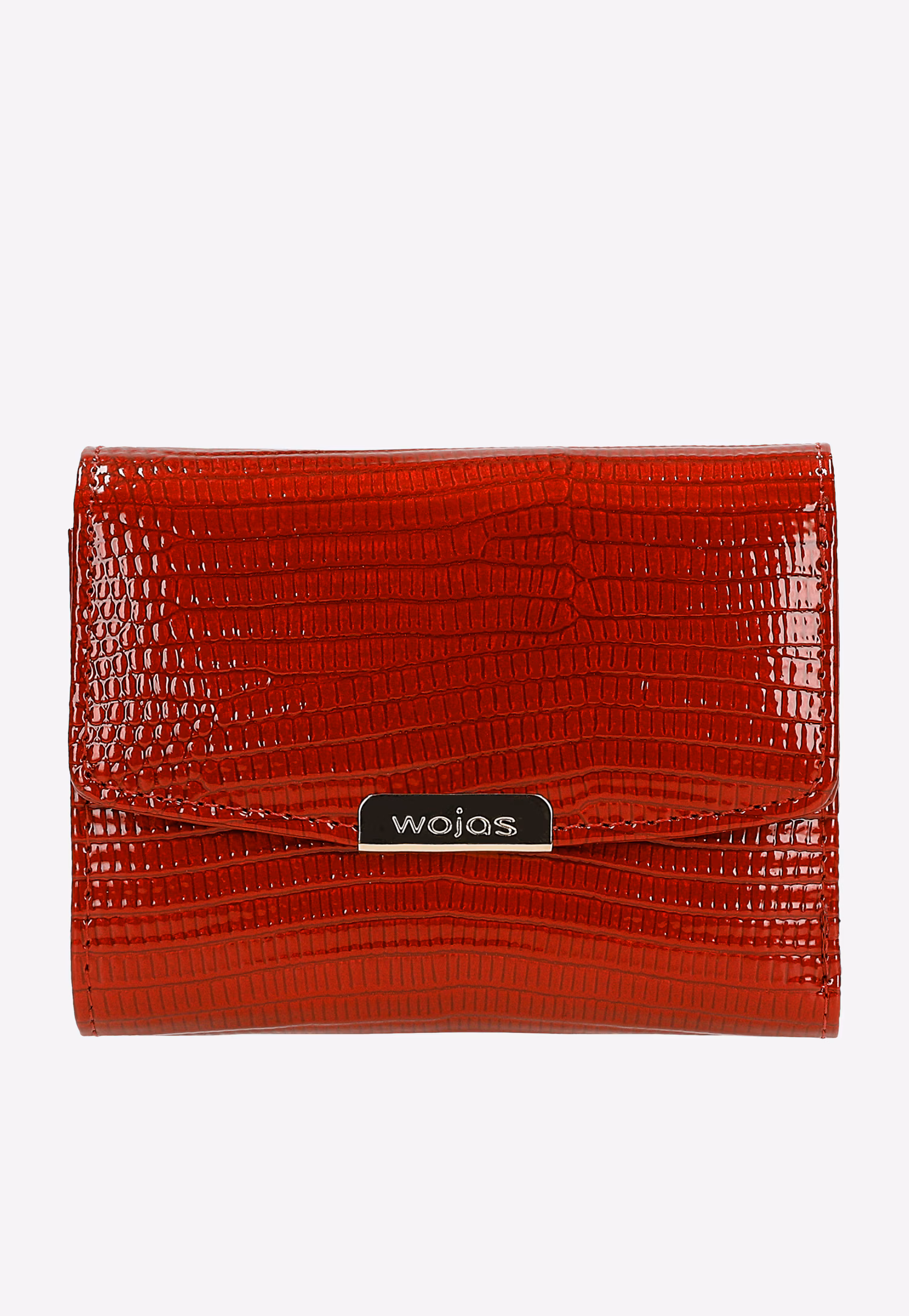 Mały lakierowany czerwony portfel damski z metalicznym połyskiem