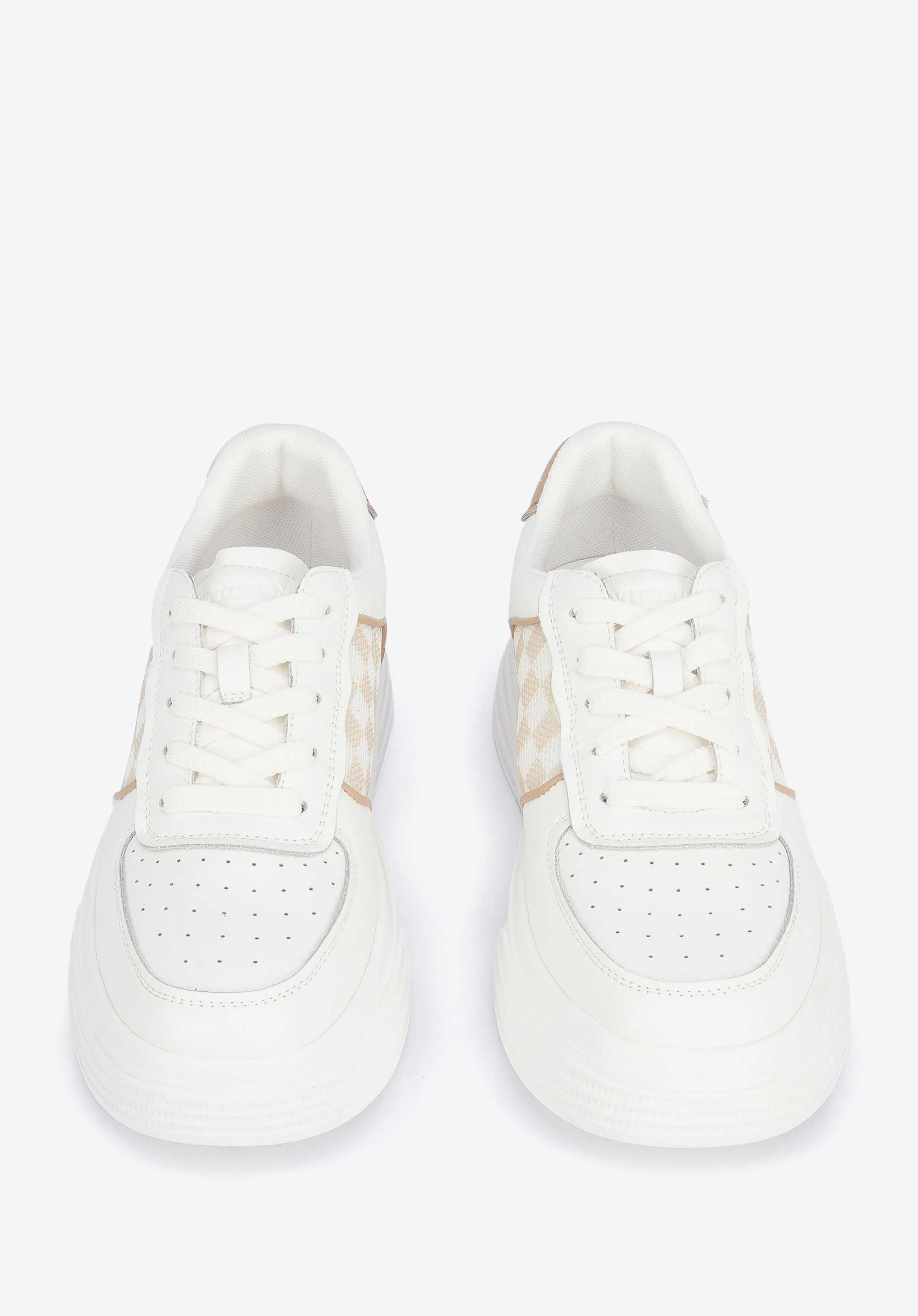 Damskie sneakersy skórzane ze wstawkami w kratkę