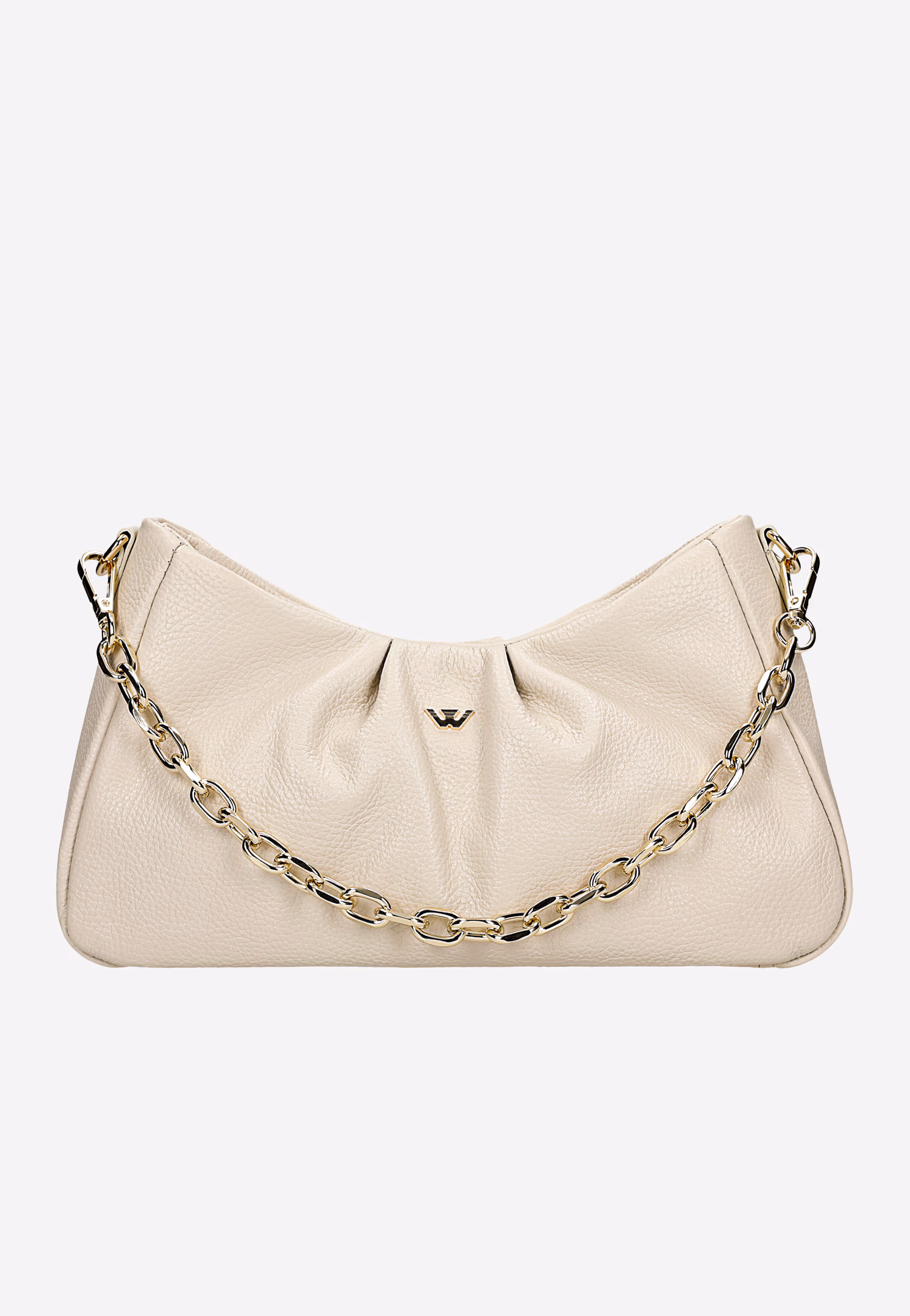 Beżowa torebka ze złotym łańcuchem