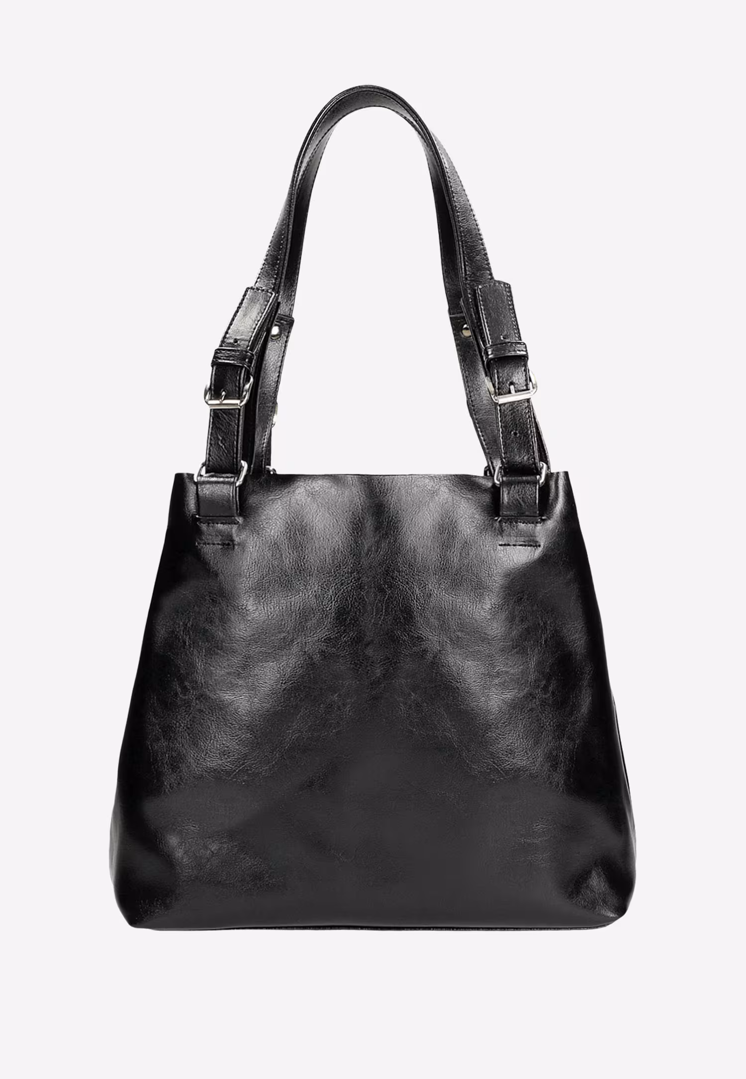 Duża czarna torebka damska z dwoiny foliowanej