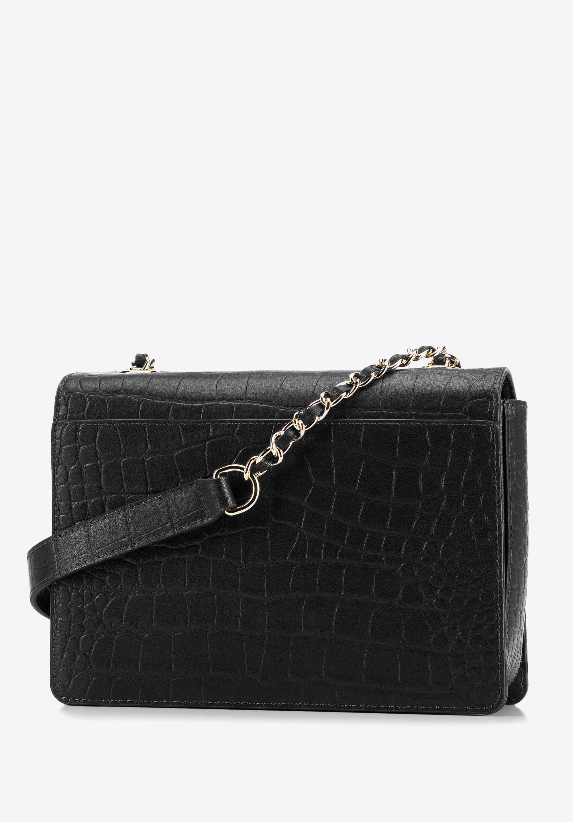 Damska listonoszka ze skóry croco z trójkątną klapą