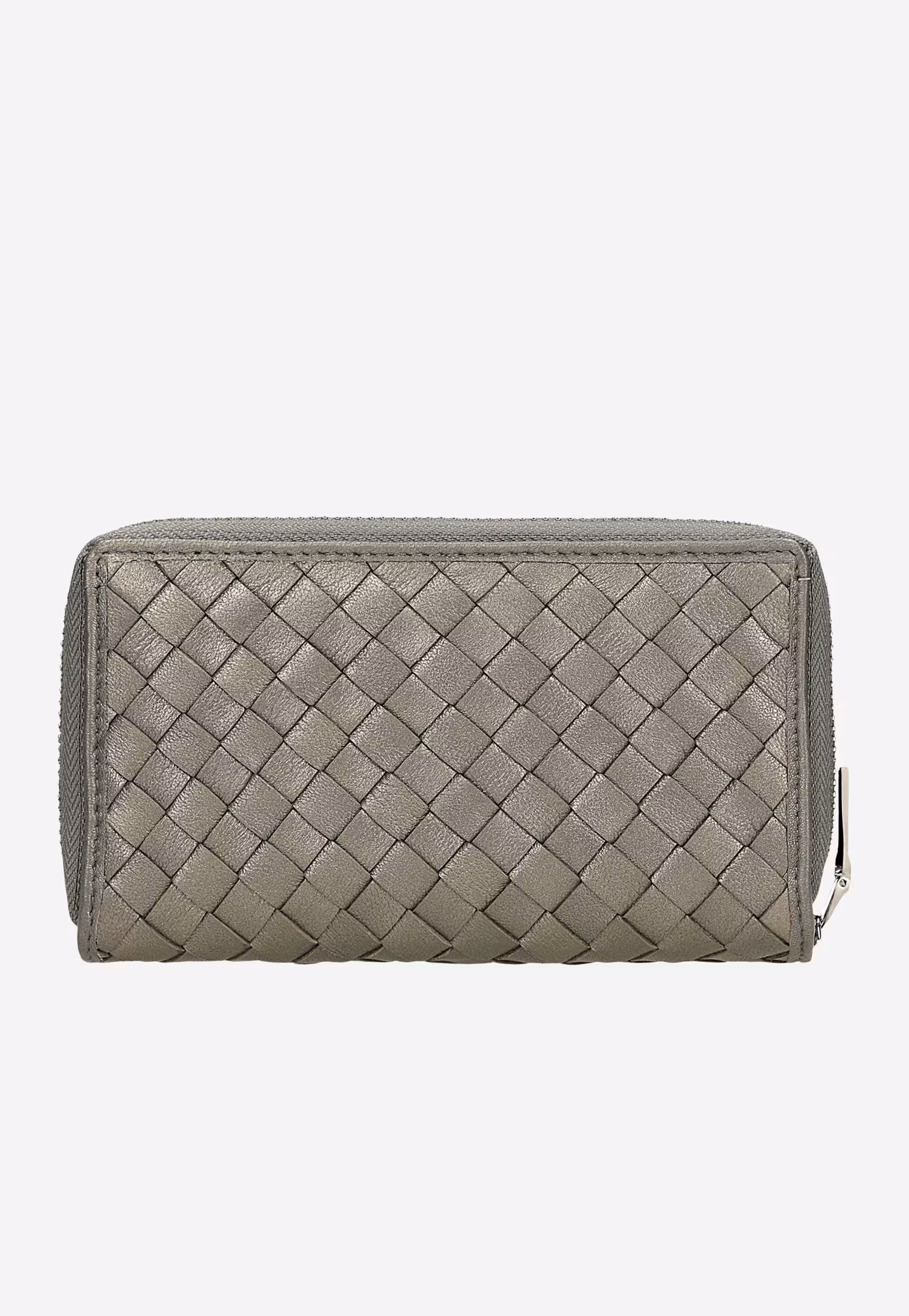 Srebrny przeplatany portfel damski ze skóry licowej