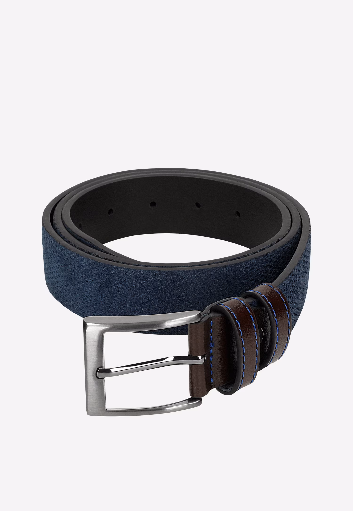 Granatowy pasek męski z brązowymi elementami ze skóry licowej