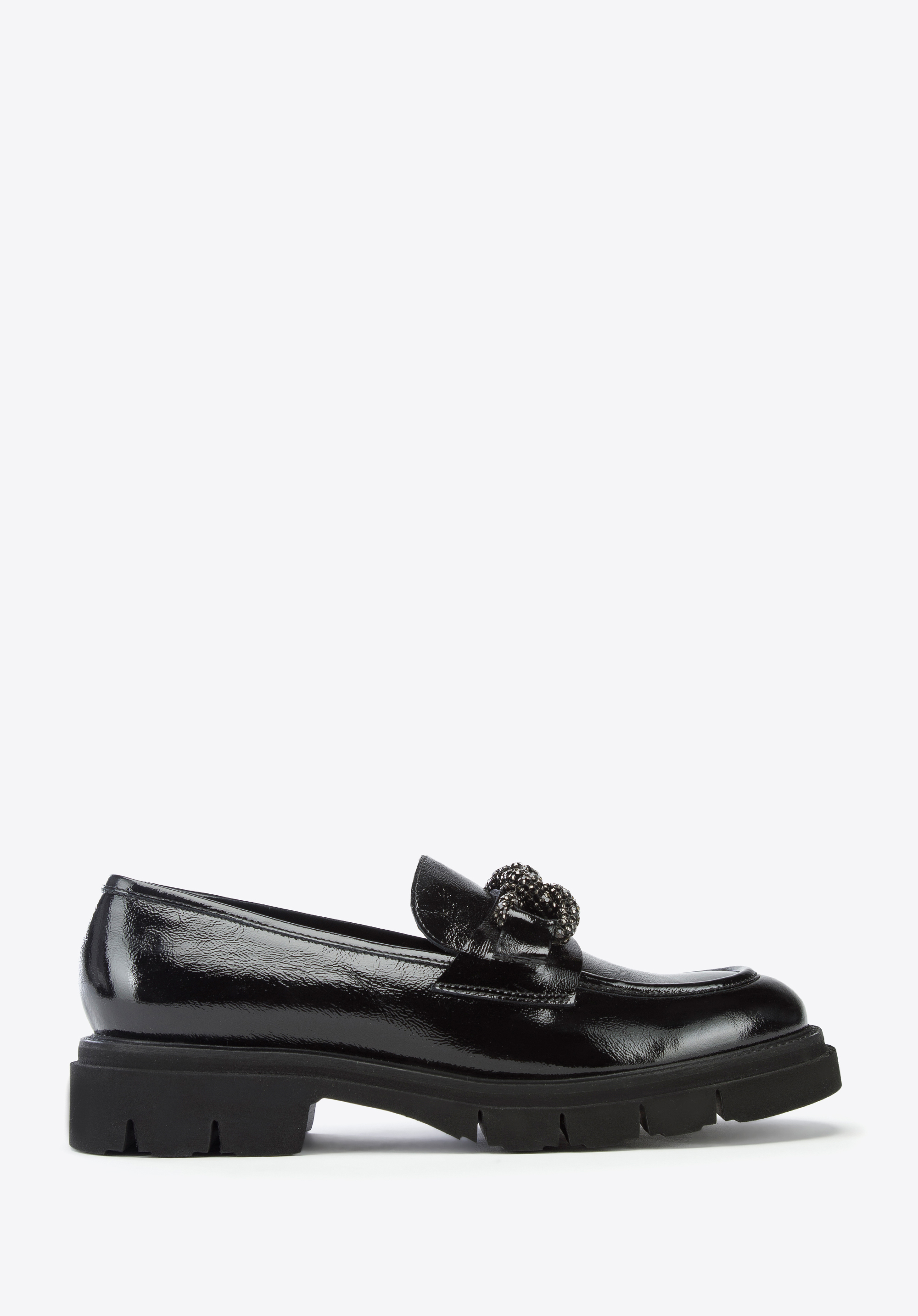 Damskie mokasyny skórzane z łańcuchem z kryształków