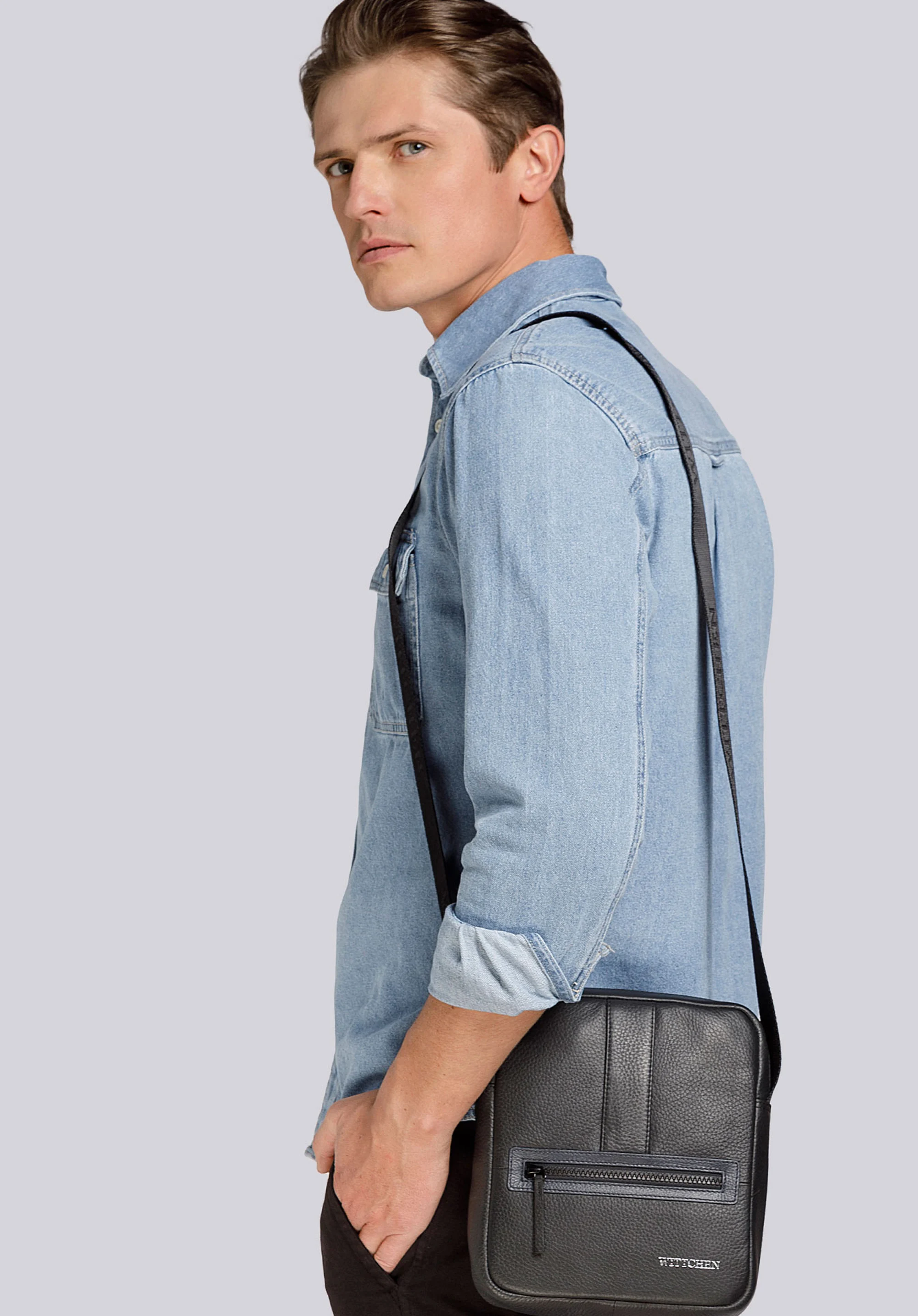 Męska listonoszka skórzana stębnowana mała